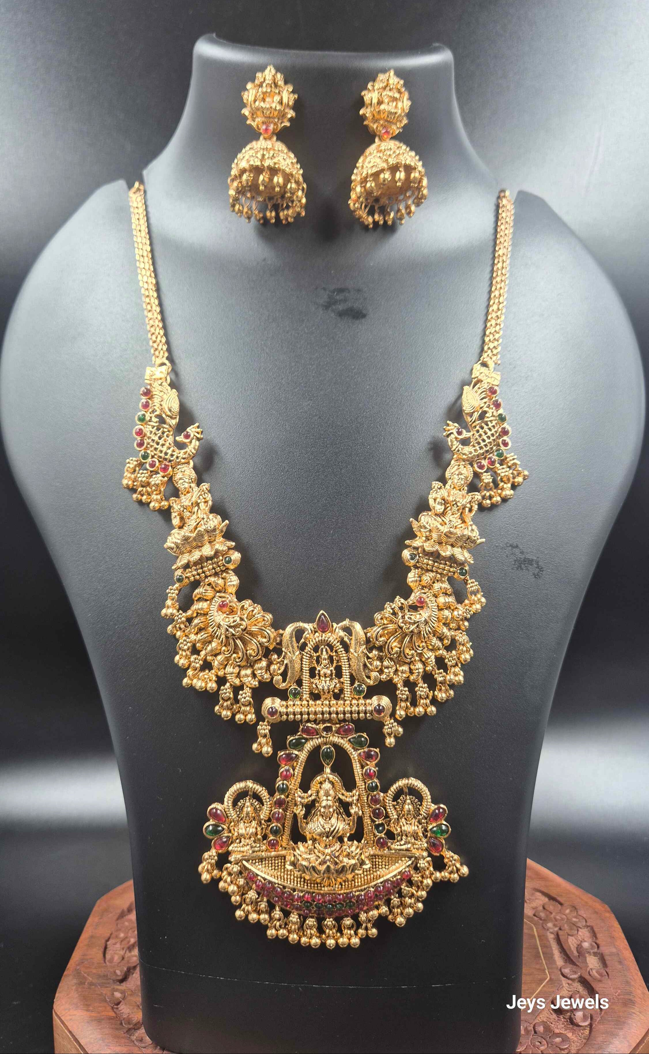 Premium Lakshmi Peacock Nakashi Haram | Ruby Emerald Temple Jewellery