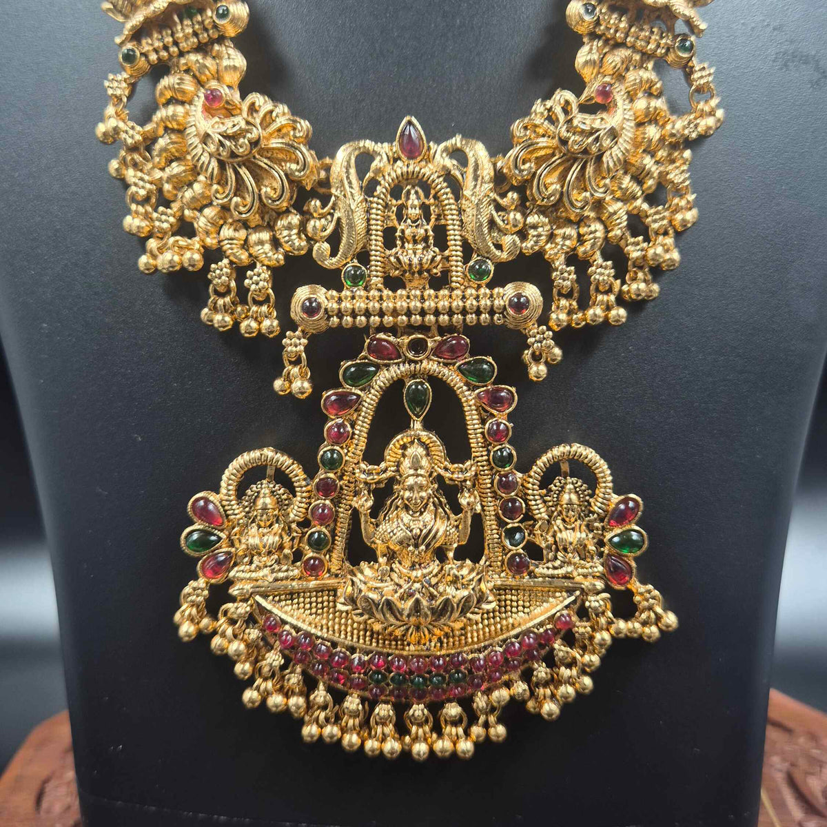 Premium Lakshmi Peacock Nakashi Haram | Ruby Emerald Temple Jewellery