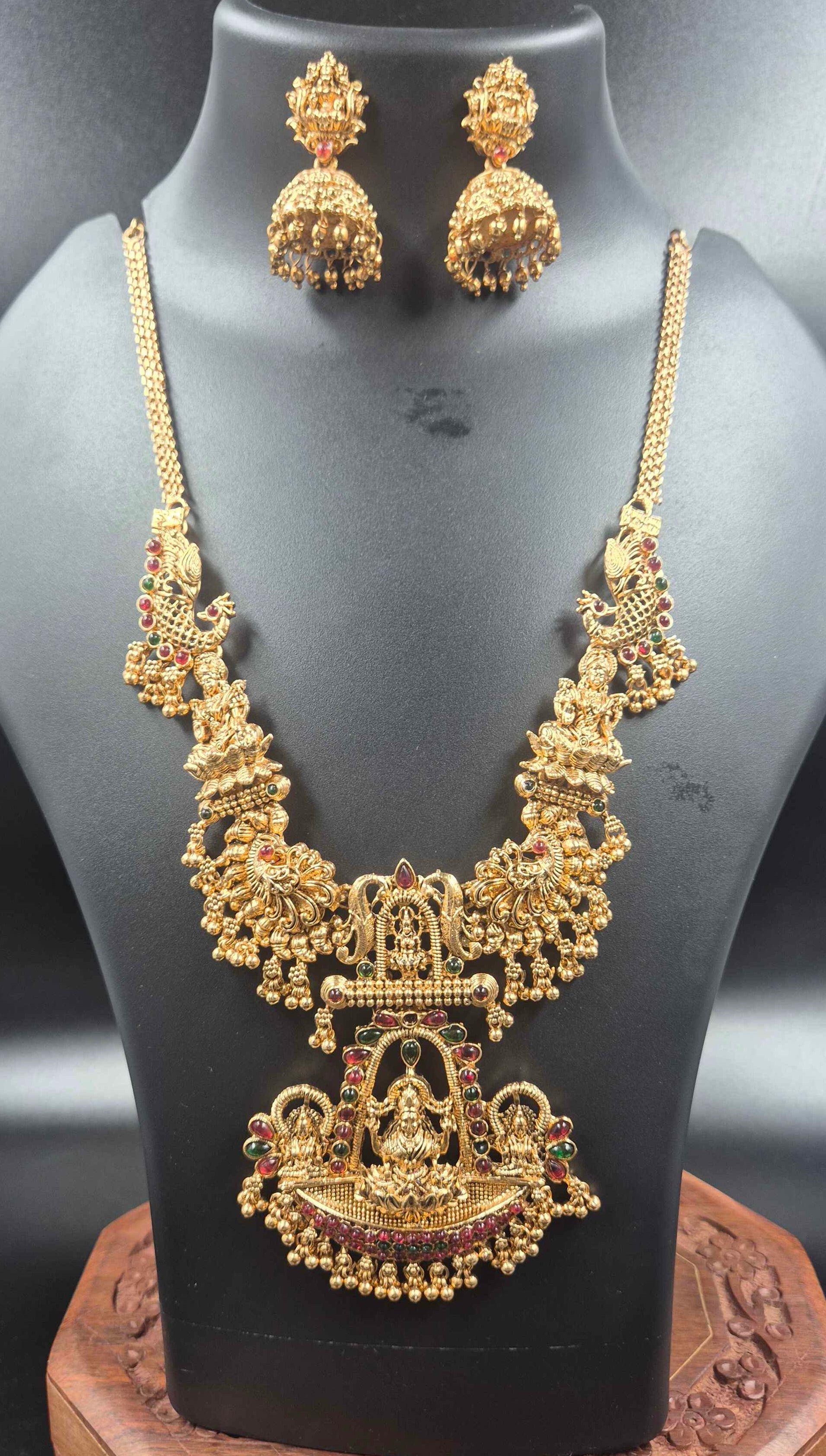 Premium Lakshmi Peacock Nakashi Haram | Ruby Emerald Temple Jewellery