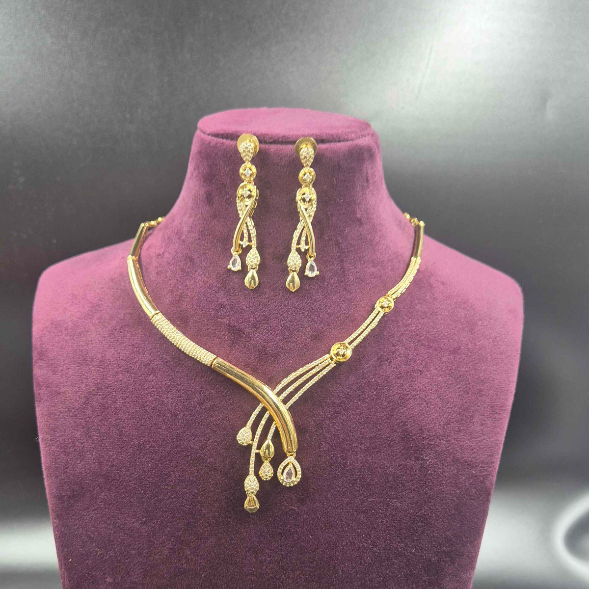 Elegant CZ Cross Necklace Set | Designer Gold Finish Bridal Jewellery