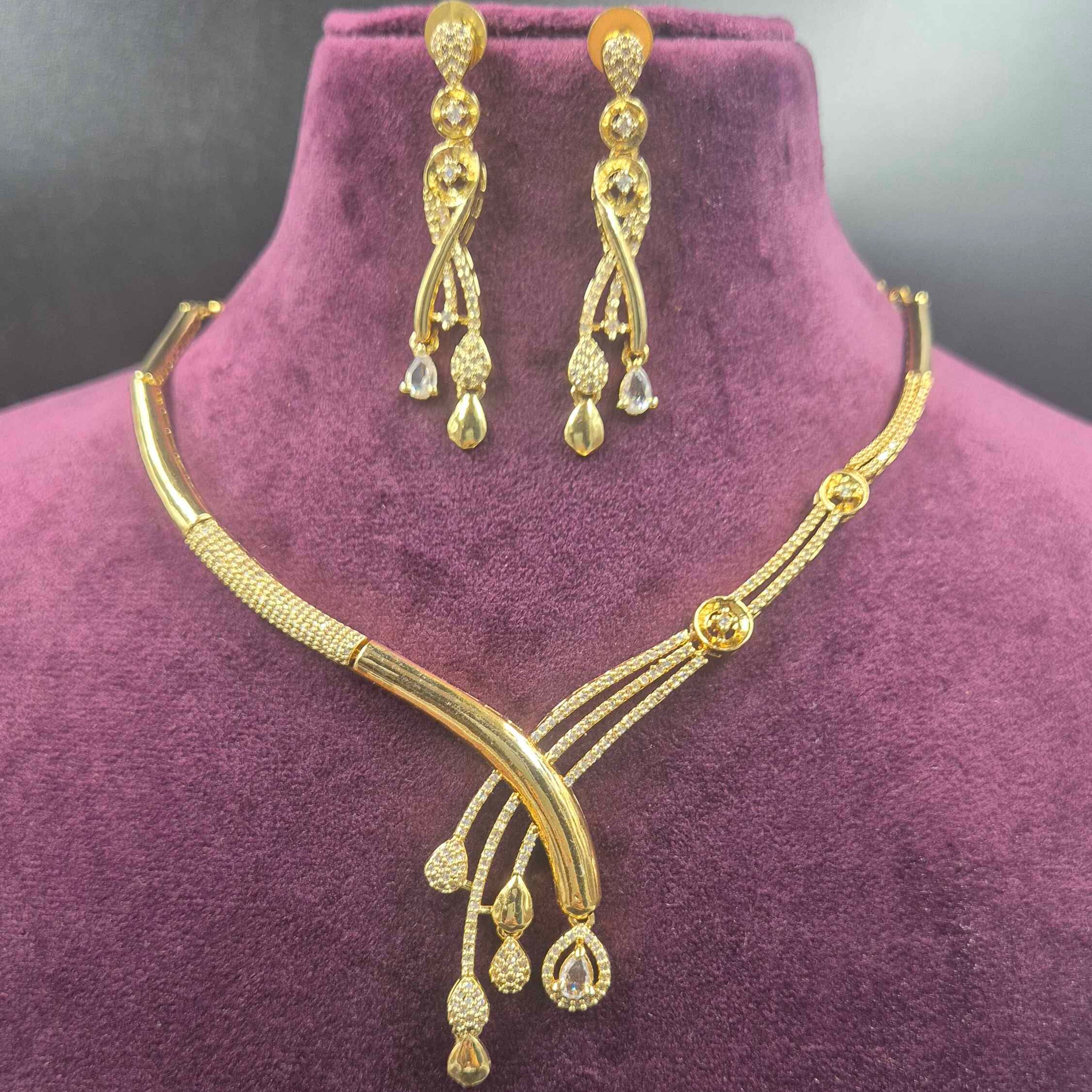 Elegant CZ Cross Necklace Set | Designer Gold Finish Bridal Jewellery