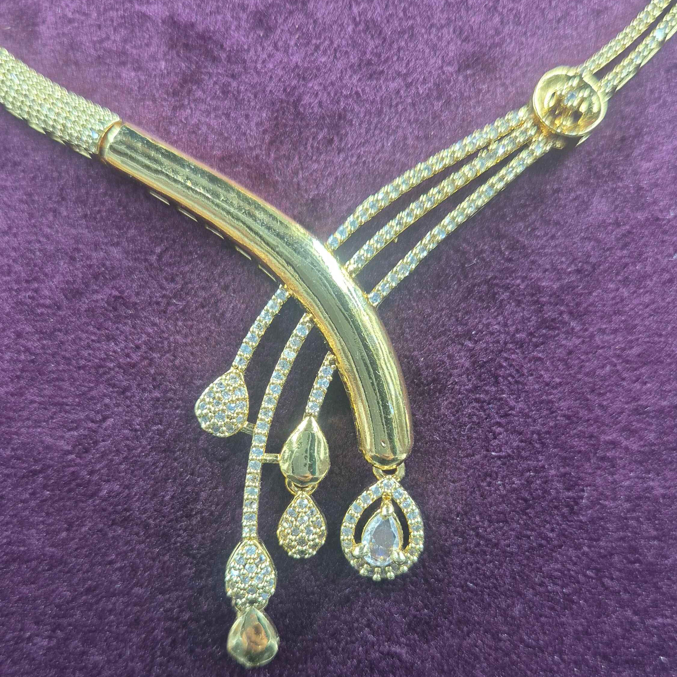 Elegant CZ Cross Necklace Set | Designer Gold Finish Bridal Jewellery