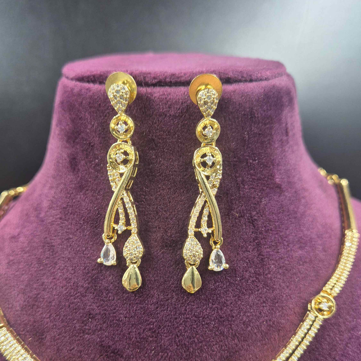Elegant CZ Cross Necklace Set | Designer Gold Finish Bridal Jewellery