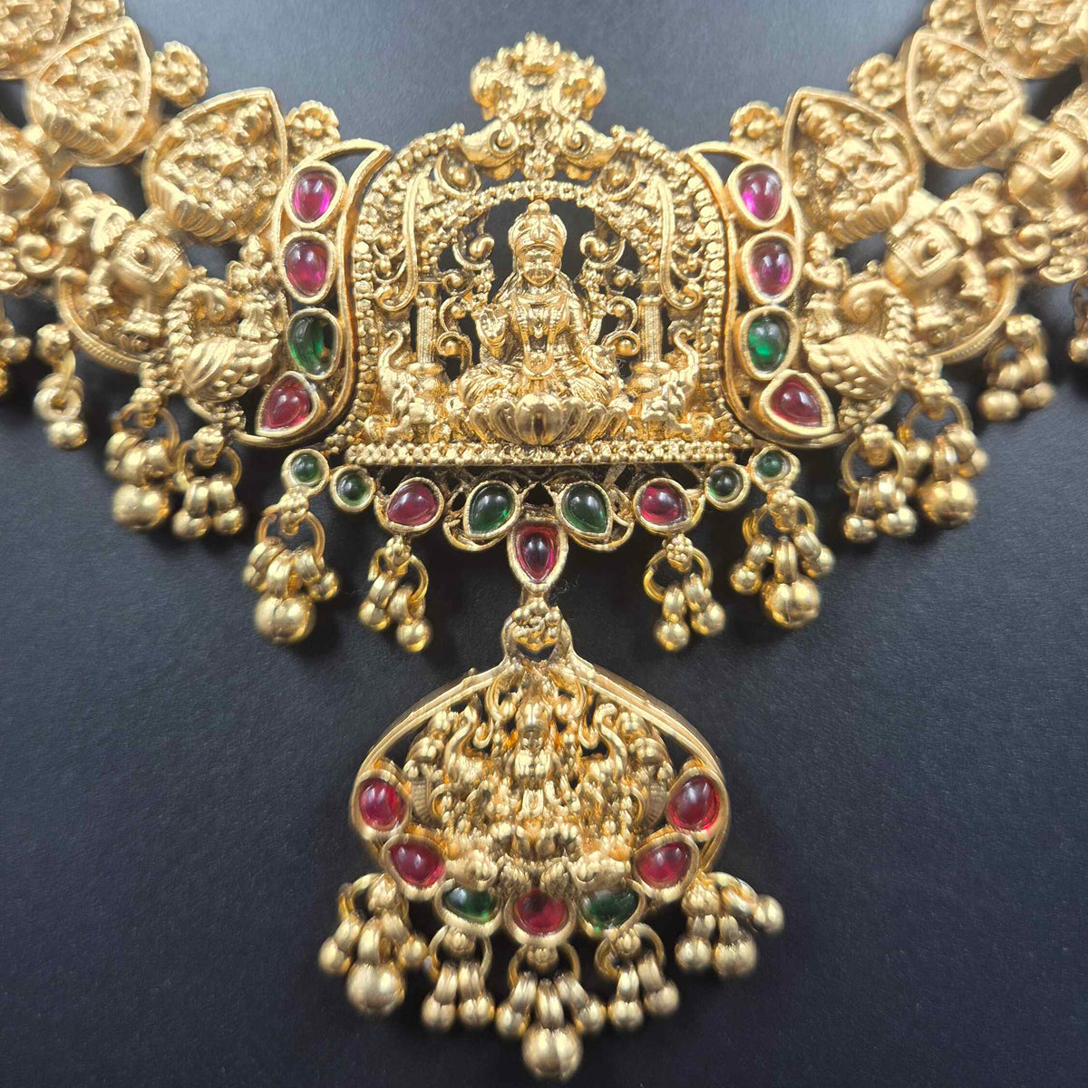 Premium Lakshmi Nakashi Necklace Set | Ruby Emerald Temple Jewellery