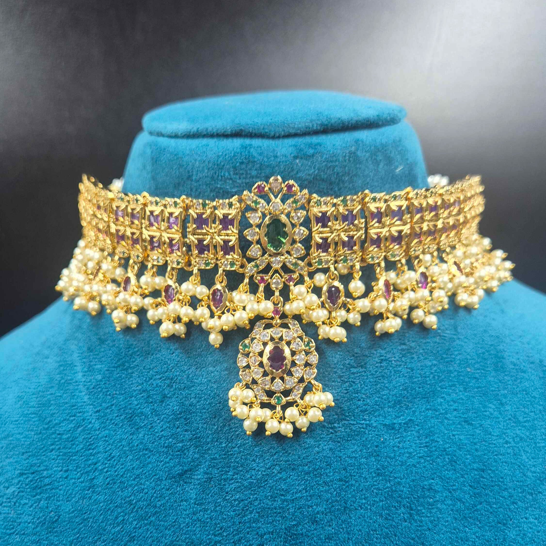 Maharani Choker Necklace Set | Ruby & Emerald Bridal Choker Jewellery
