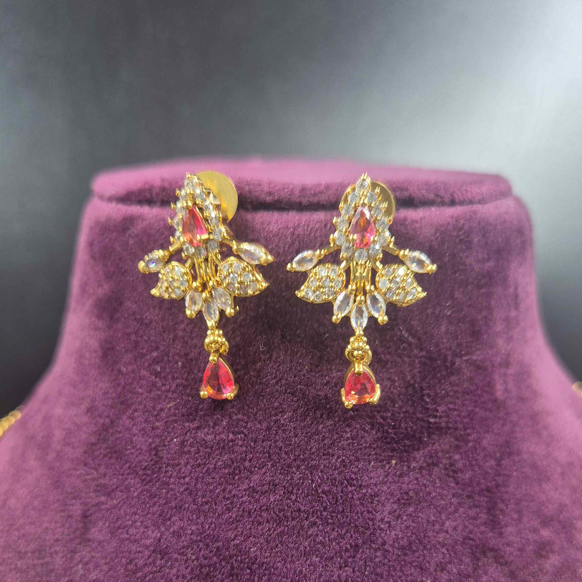 Floral Ruby & Emerald CZ Necklace Set | Designer Bridal Jewellery