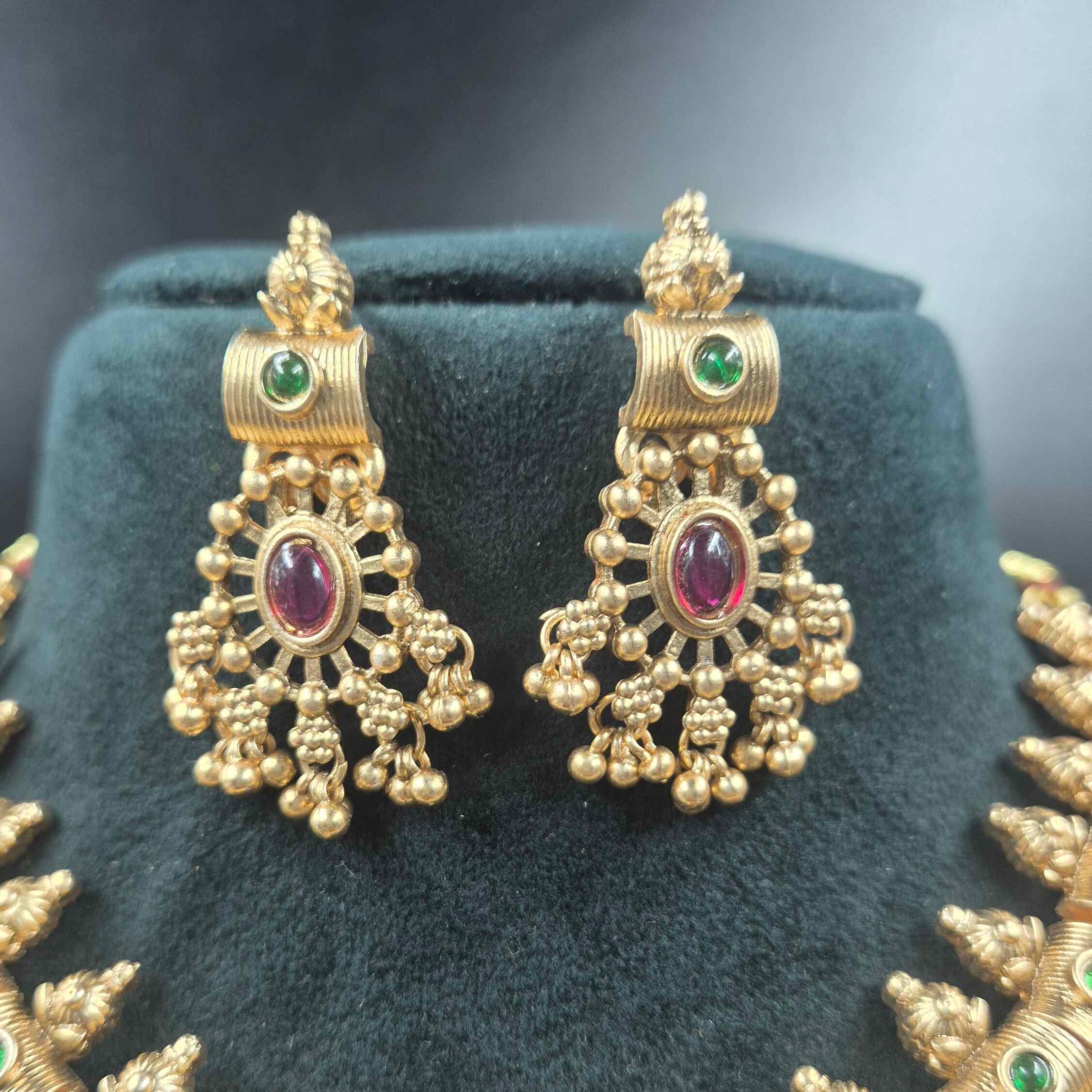 Traditional Ruby & Emerald Temple Necklace Set | Bridal Jewellery