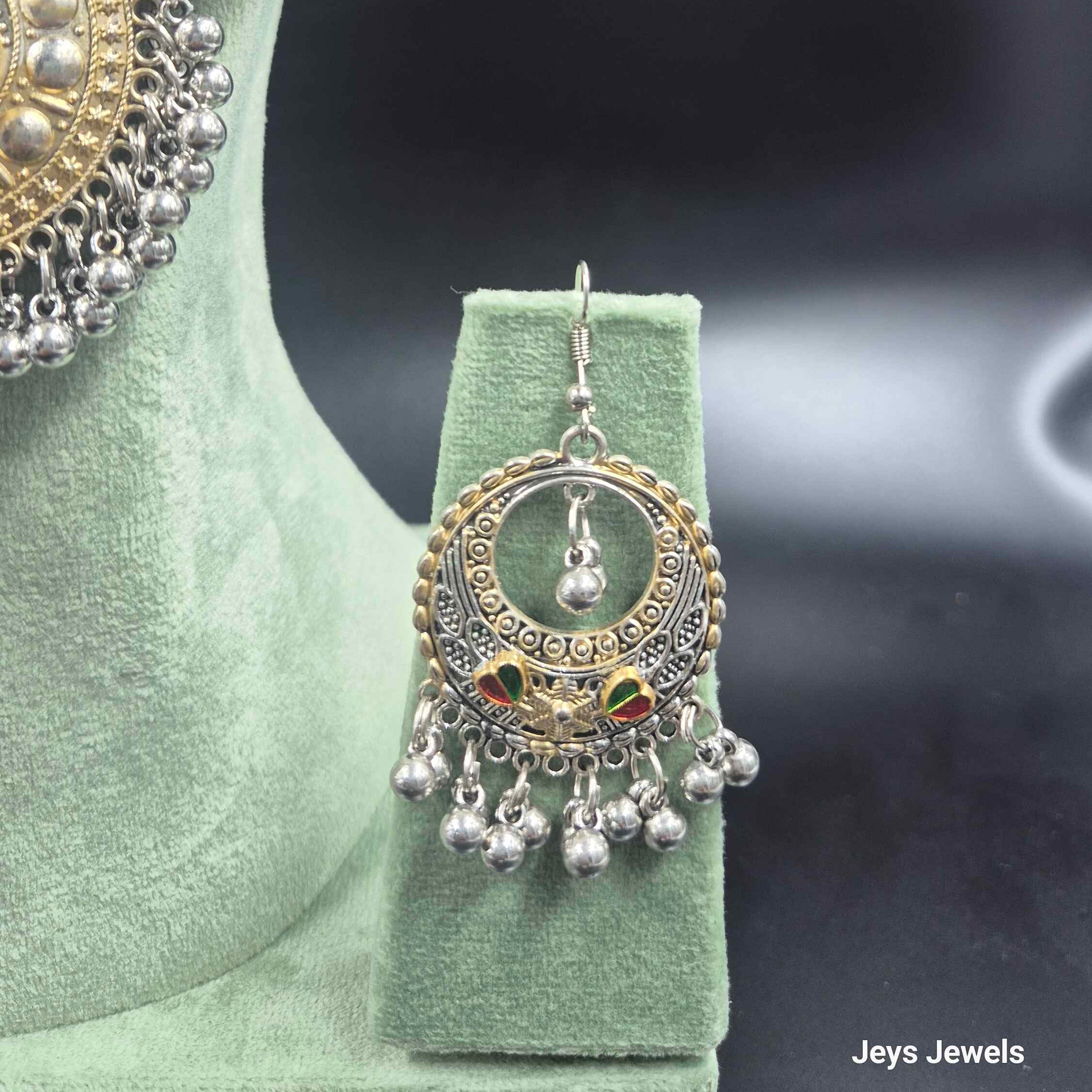 Oxidised Silver Rajasthani Meenakari Black Thread Necklace Set