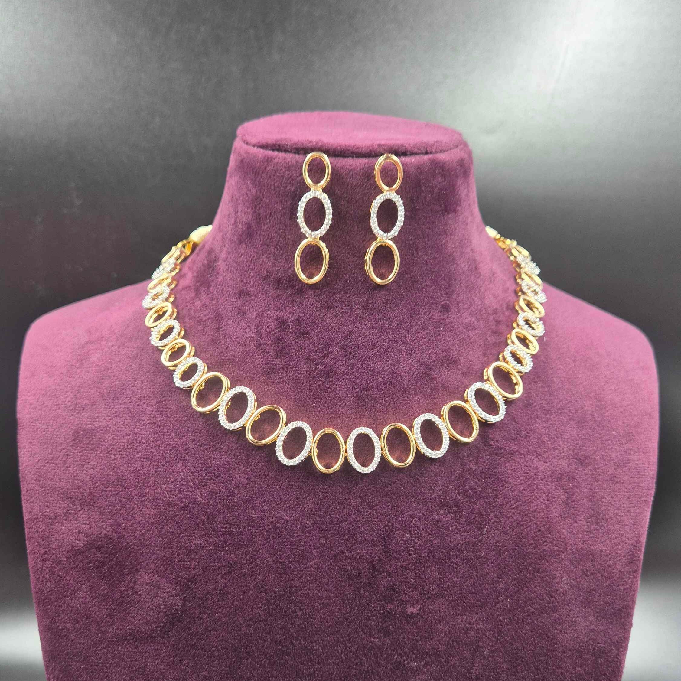 Oval Link CZ Necklace Set | Elegant Designer Jewellery