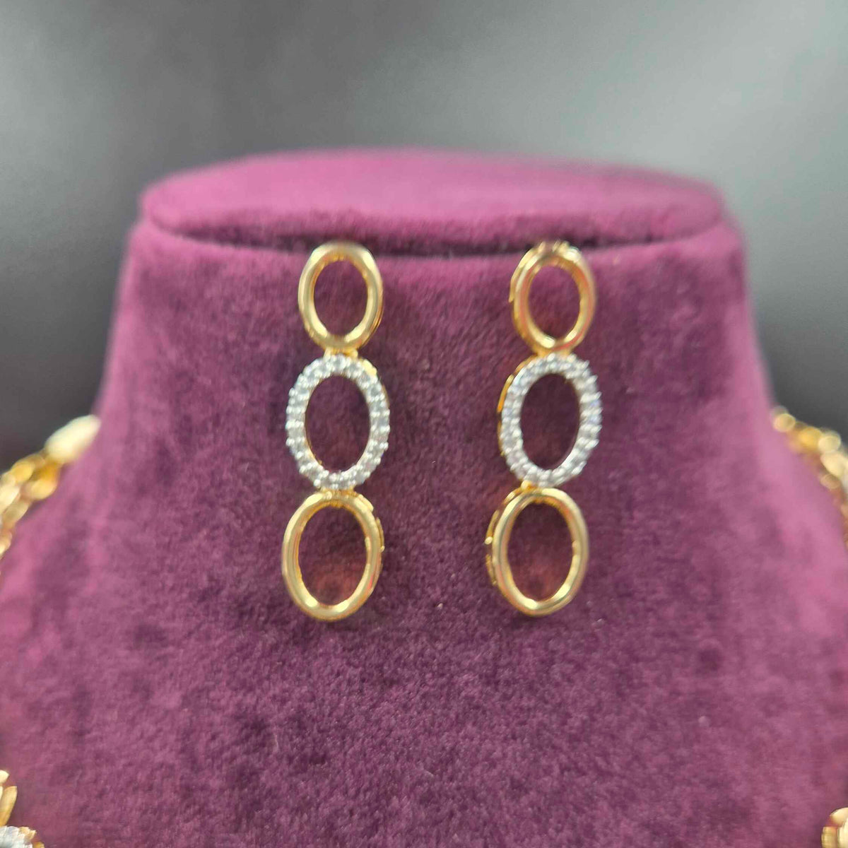 Oval Link CZ Necklace Set | Elegant Designer Jewellery