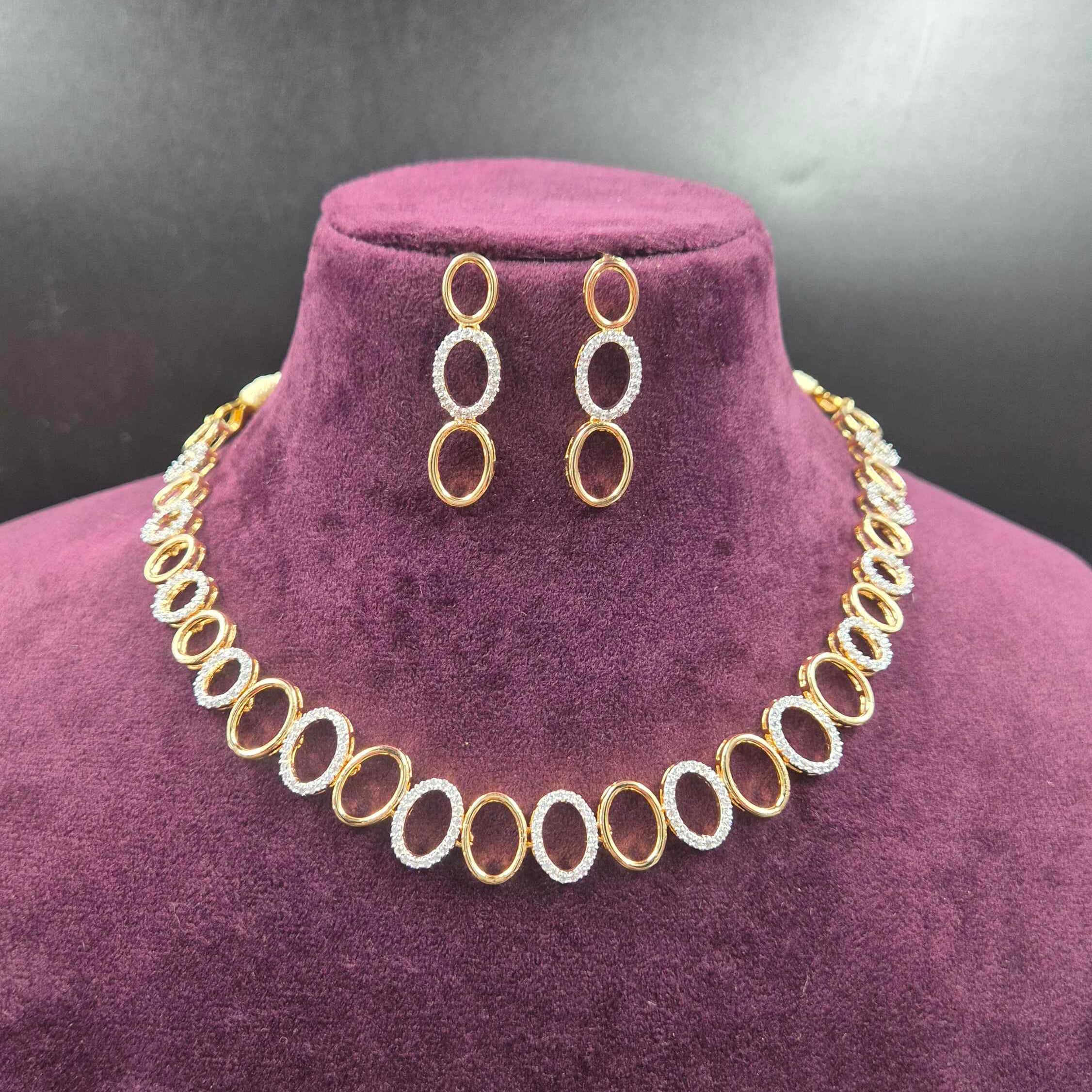 Oval Link CZ Necklace Set | Elegant Designer Jewellery