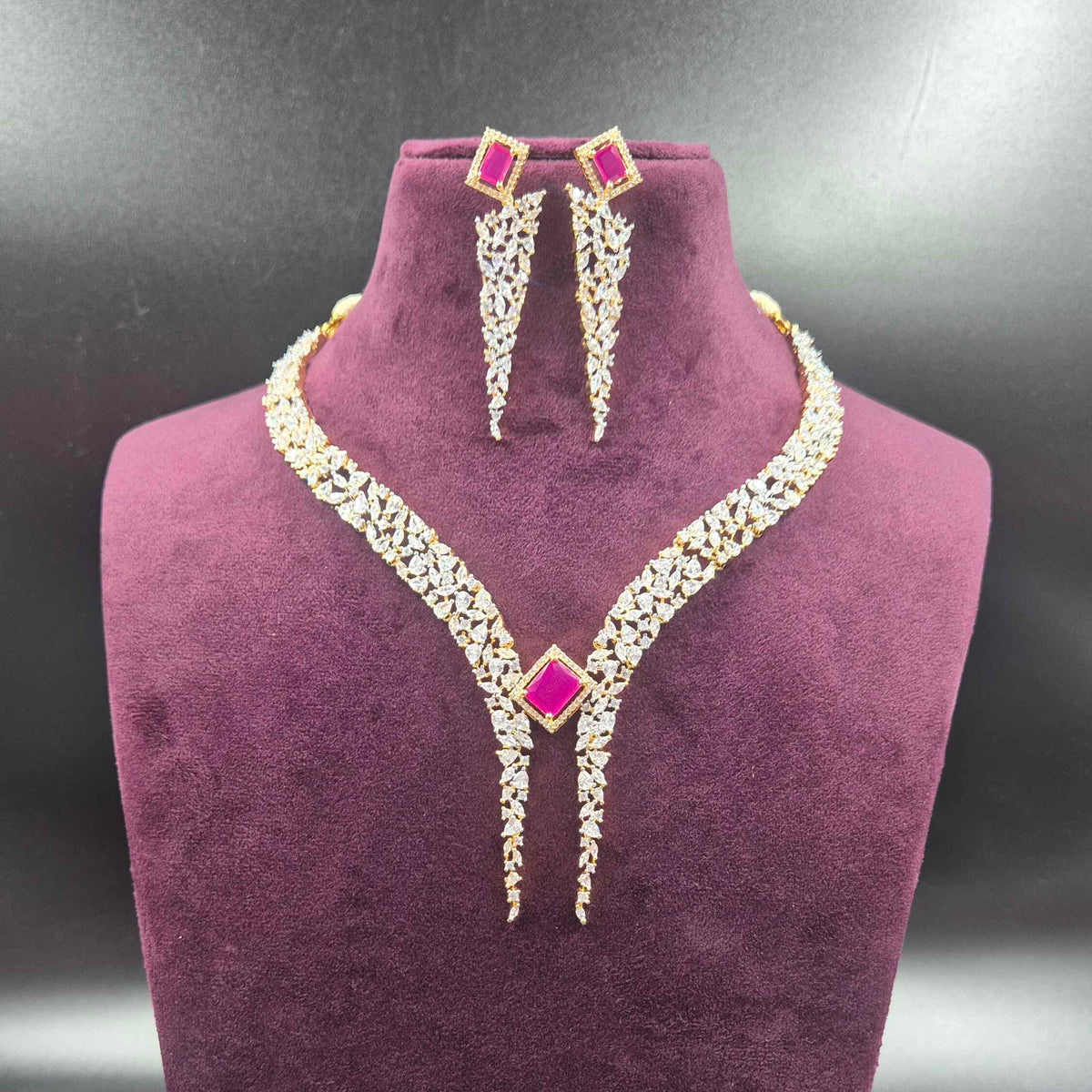 Ruby AD Necklace Set with Statement Earrings | Jeys Jewels