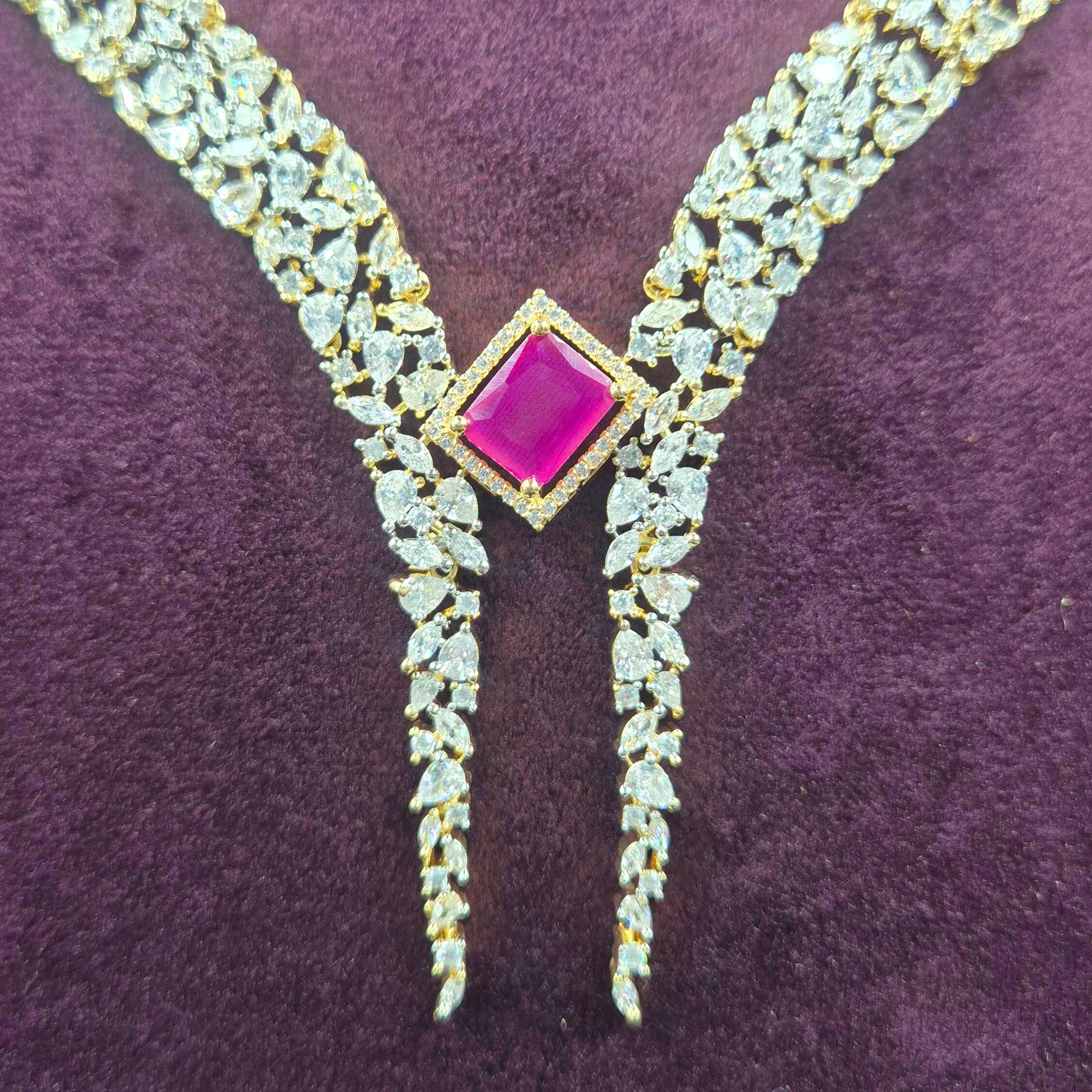 Ruby AD Necklace Set with Statement Earrings | Jeys Jewels