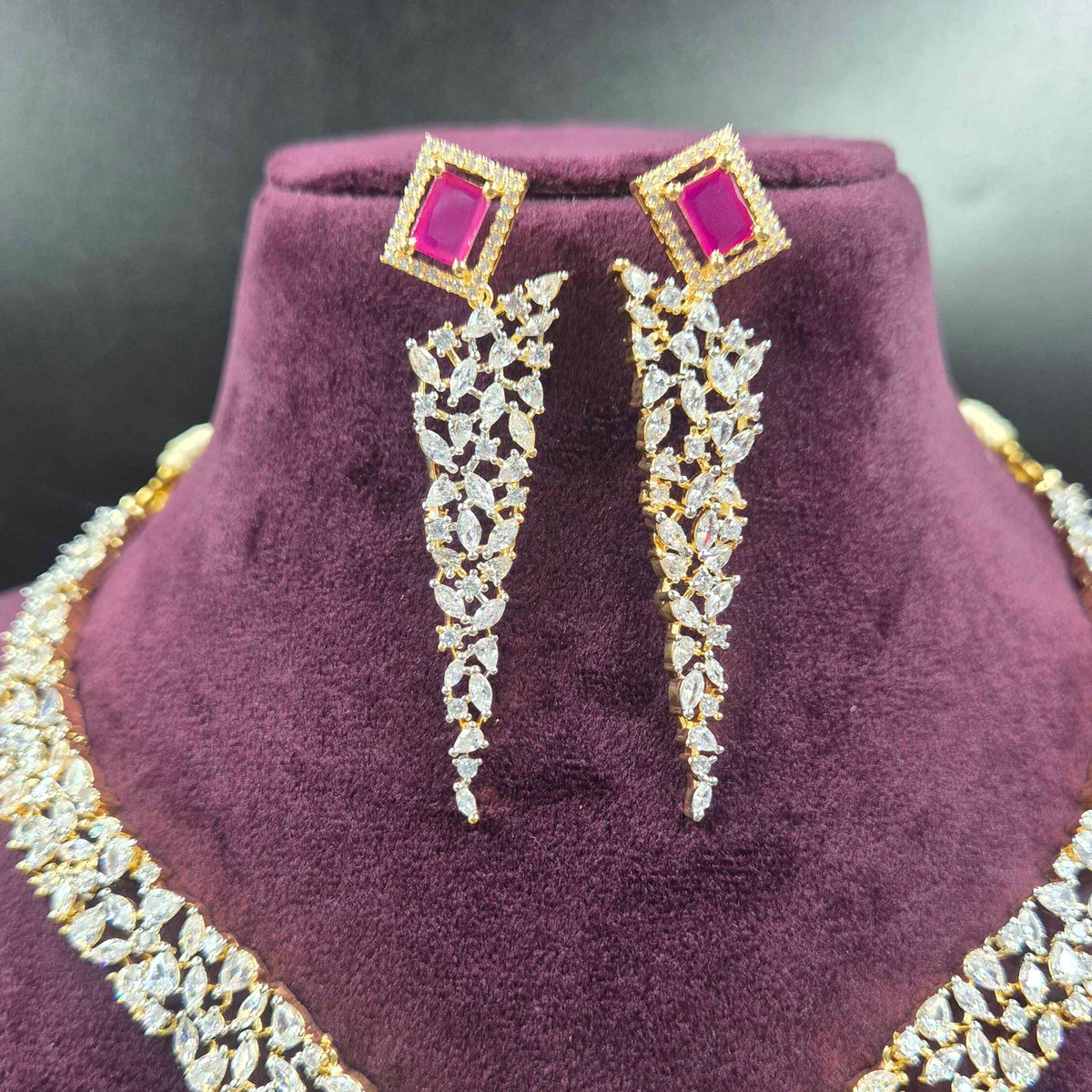 Ruby AD Necklace Set with Statement Earrings | Jeys Jewels
