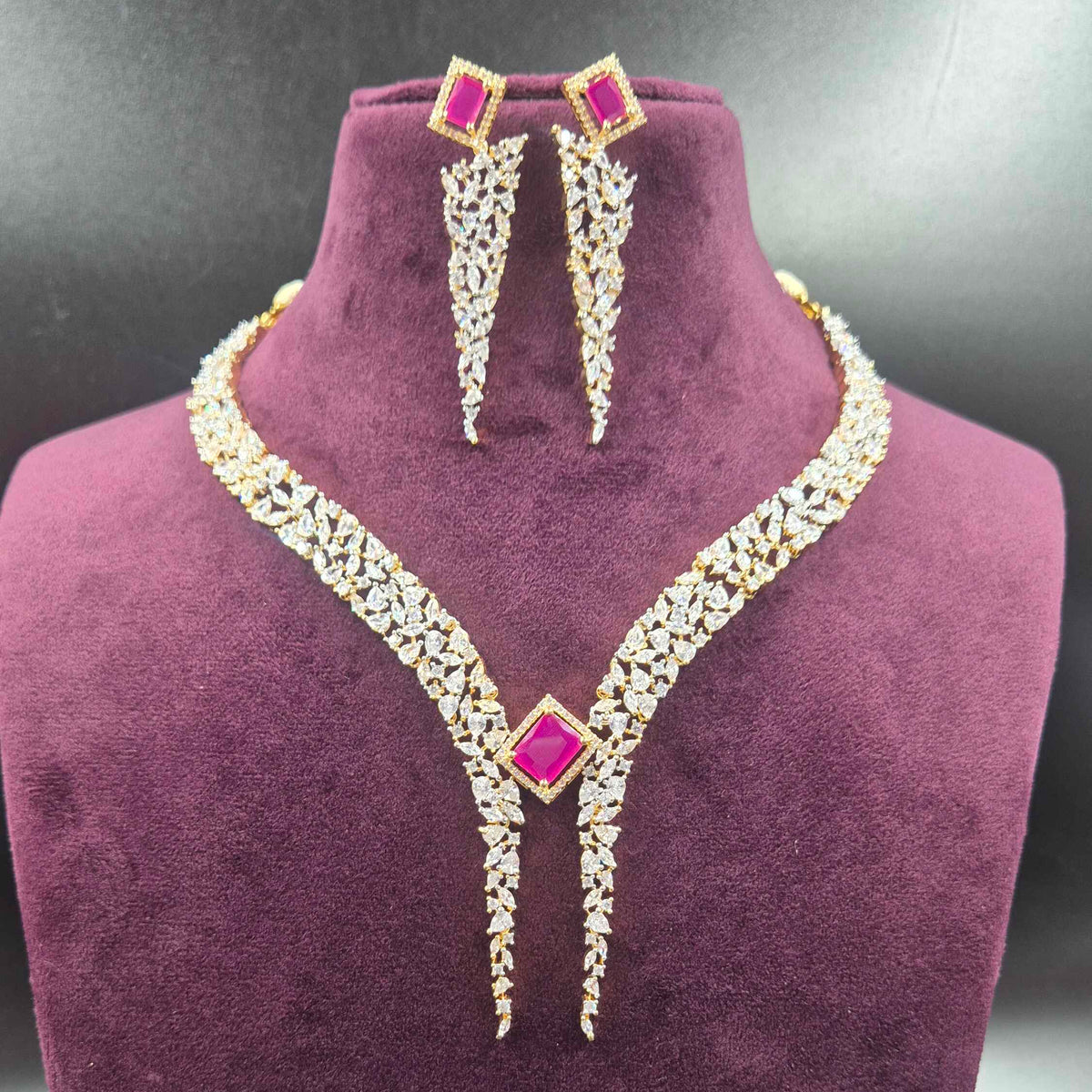 Ruby AD Necklace Set with Statement Earrings | Jeys Jewels