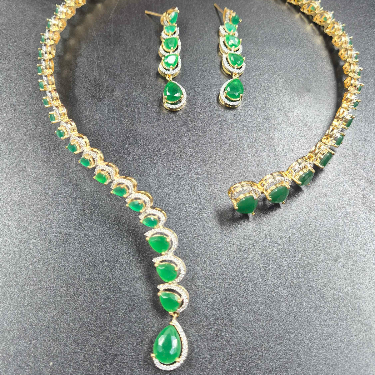 Emerald Green Openable AD Necklace Set with Long Earrings | Jeys Jewels