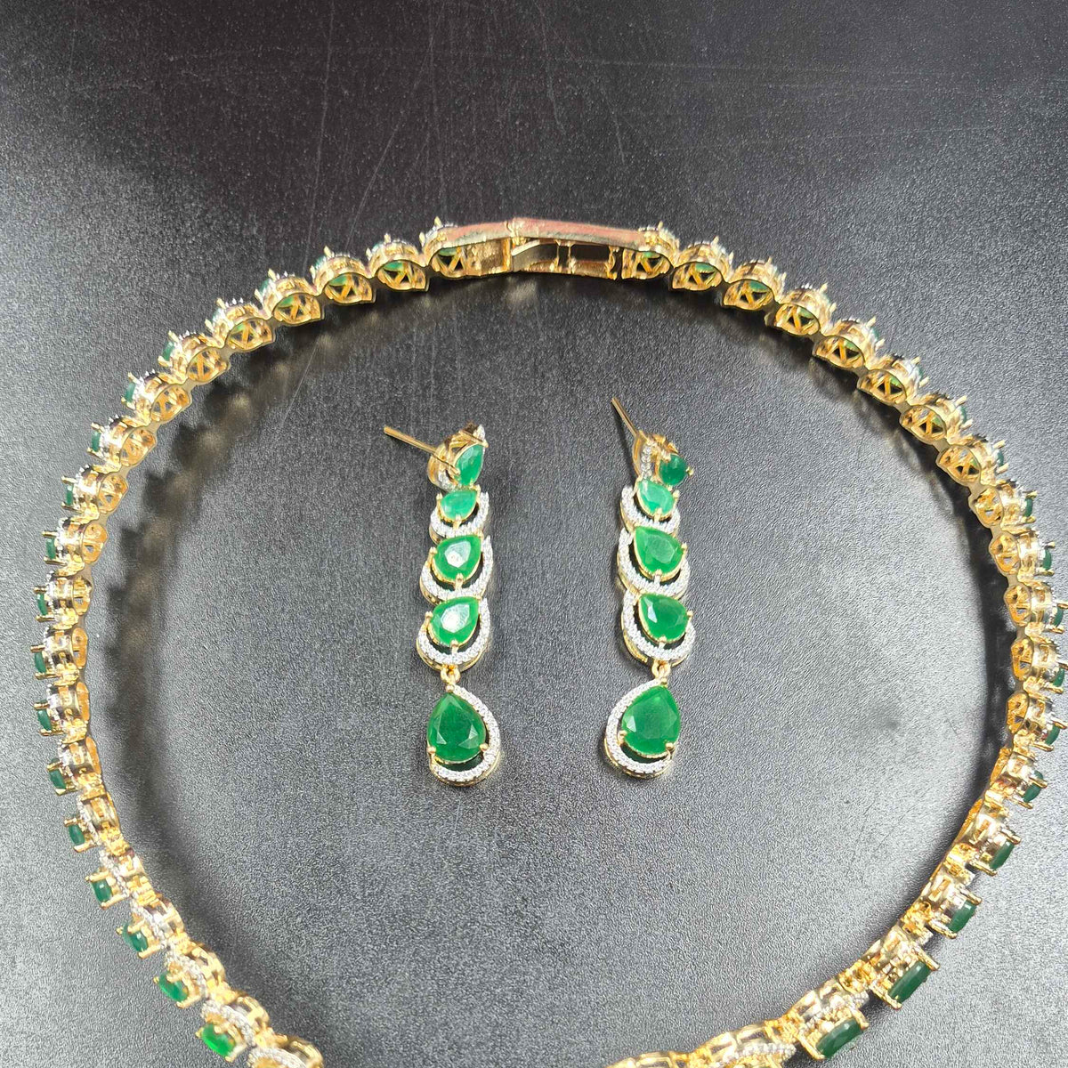 Emerald Green Openable AD Necklace Set with Long Earrings | Jeys Jewels