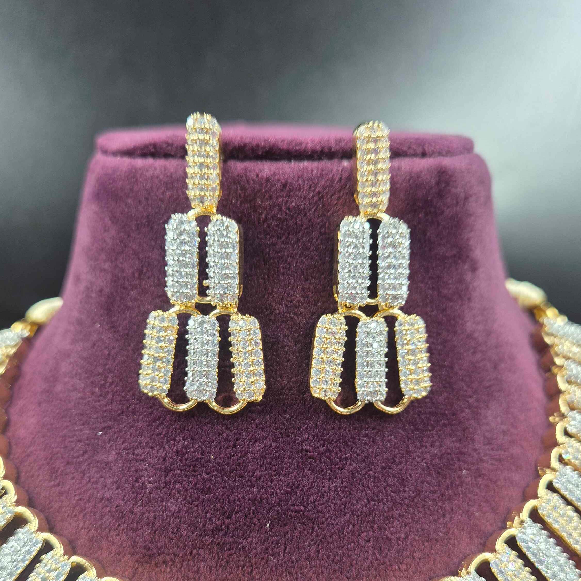 Gold Finish AD Necklace Set with Statement Earrings | Jeys Jewels