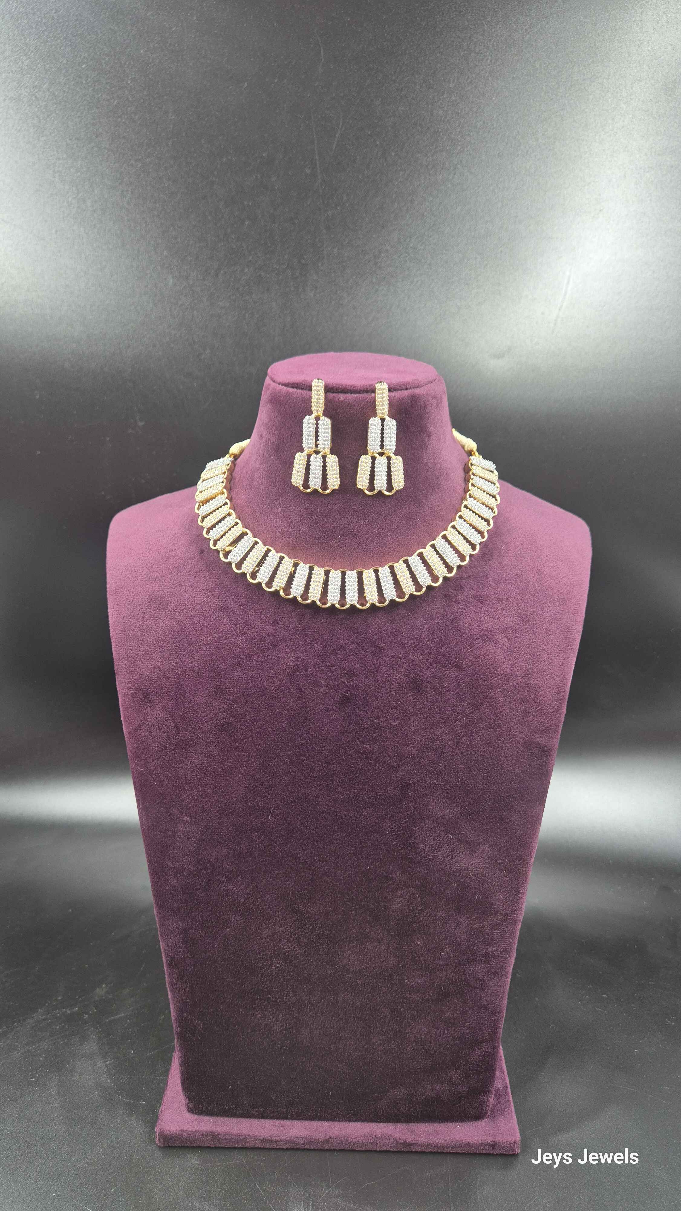 Gold Finish AD Necklace Set with Statement Earrings | Jeys Jewels