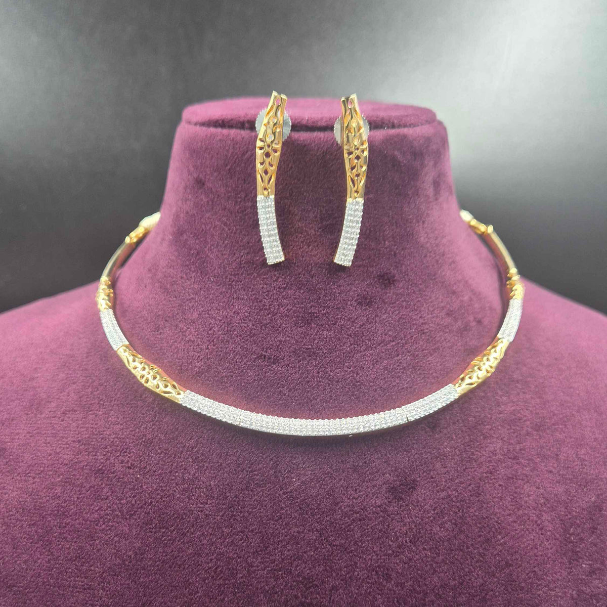 Two in one Ganesha Face CZ white stones Necklace Set with Matching Designer Earrings and plain hasli chain