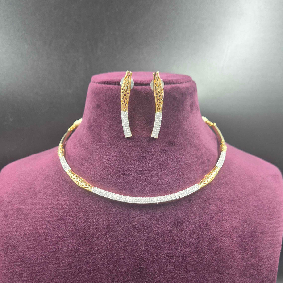 Two in one Ganesha Face CZ white stones Necklace Set with Matching Designer Earrings and plain hasli chain