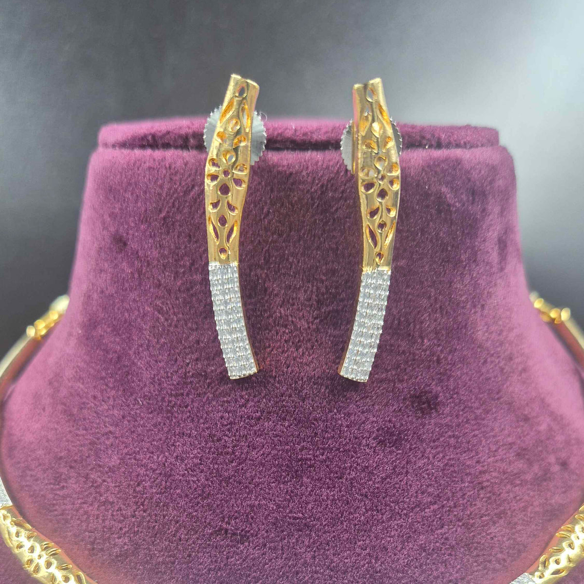 Two in one Ganesha Face CZ white stones Necklace Set with Matching Designer Earrings and plain hasli chain