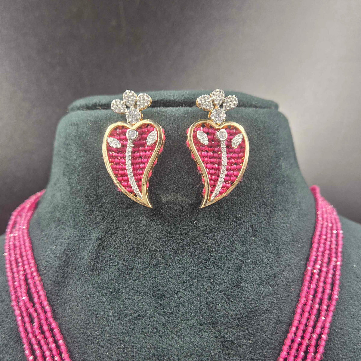 Pink Beaded Ganesha Designer Necklace Set with Matching Earrings