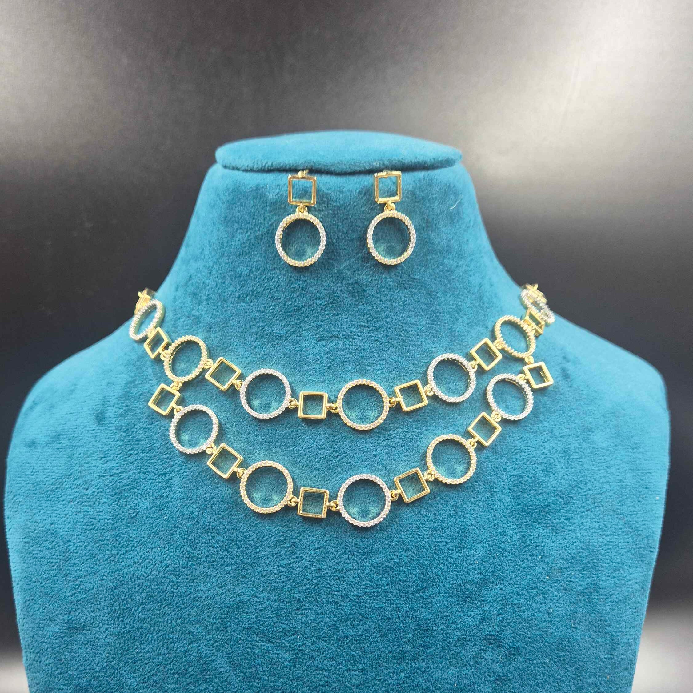Geometric CZ Necklace Set | Modern Gold Finish Jewellery