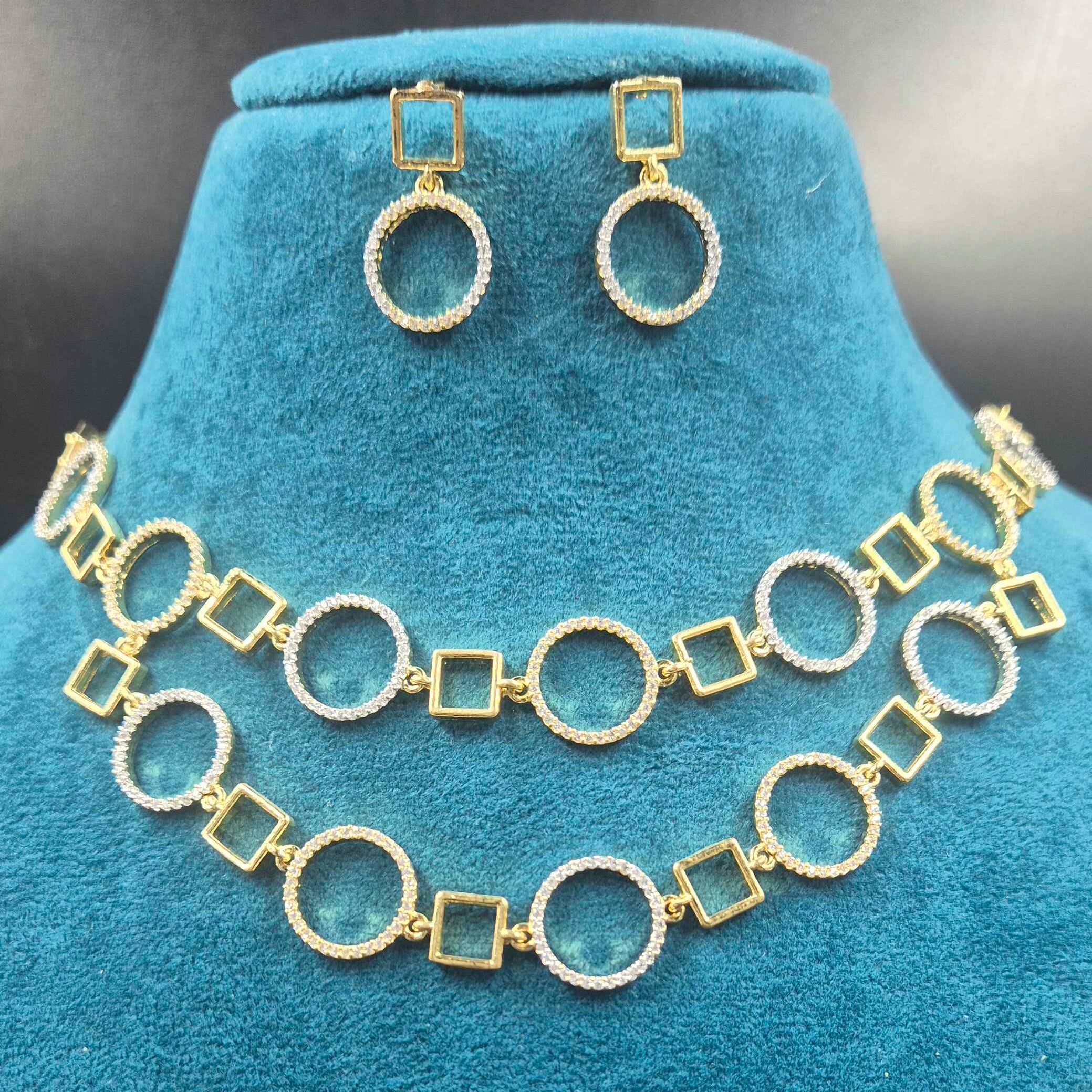 Geometric CZ Necklace Set | Modern Gold Finish Jewellery