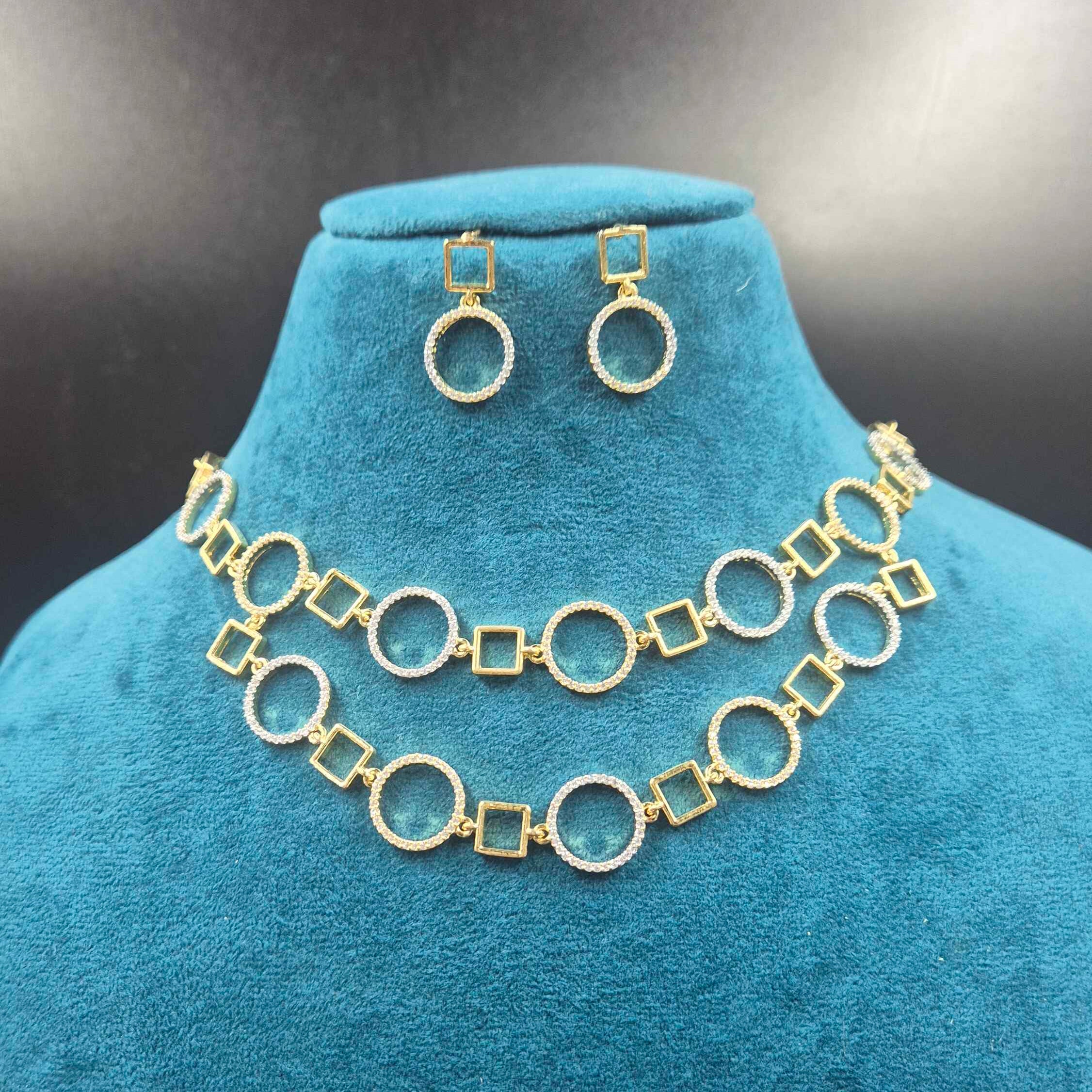 Geometric CZ Necklace Set | Modern Gold Finish Jewellery