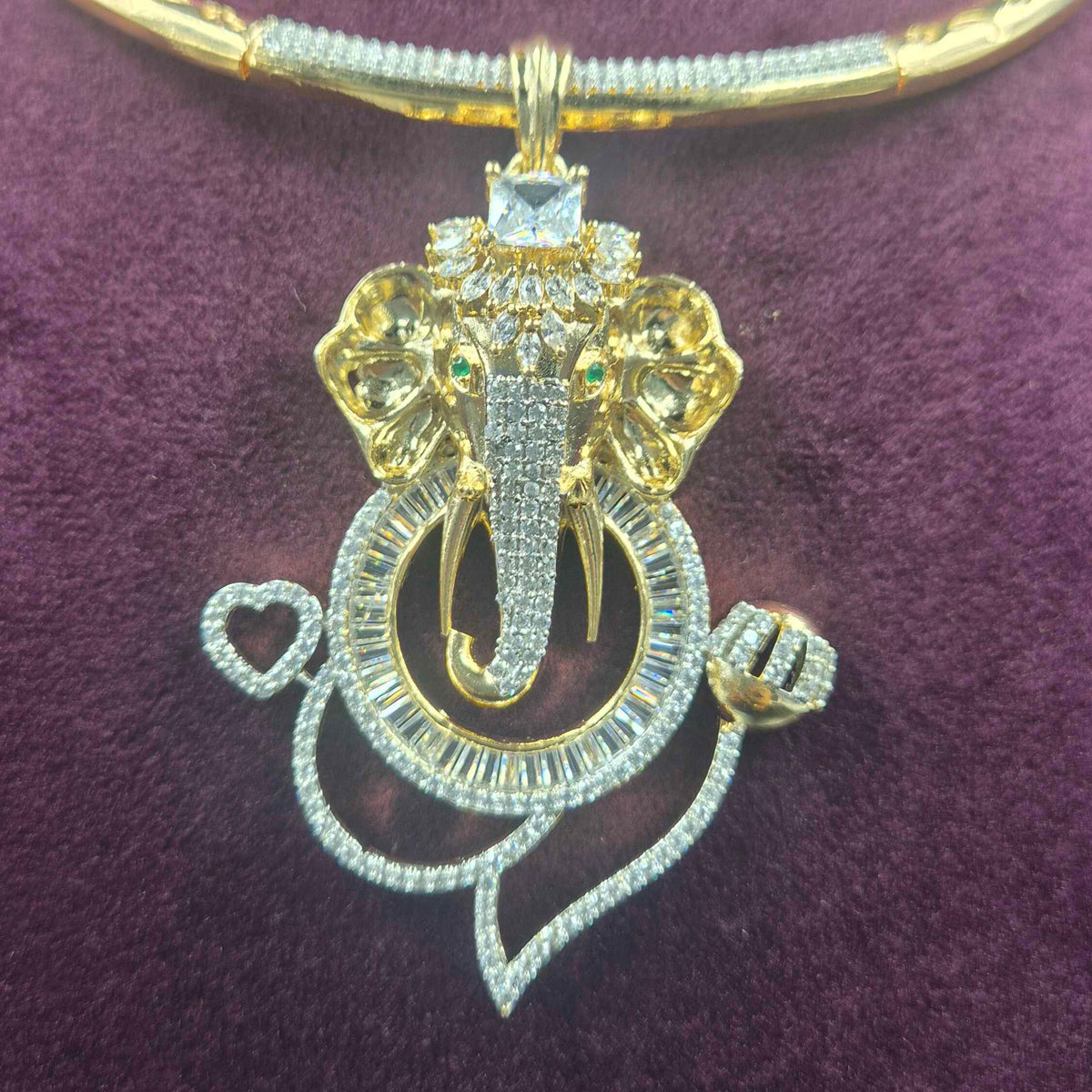 Divine Ganesha CZ Necklace Set | Premium Gold Finish Designer Jewellery