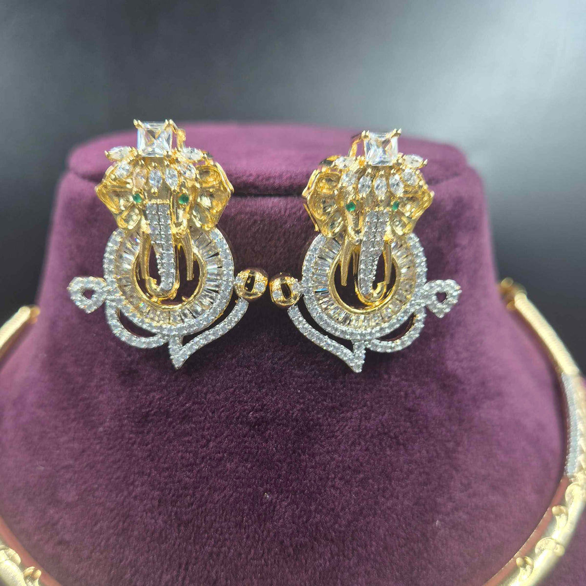 Divine Ganesha CZ Necklace Set | Premium Gold Finish Designer Jewellery