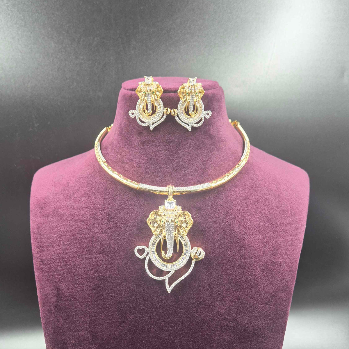 Divine Ganesha CZ Necklace Set | Premium Gold Finish Designer Jewellery