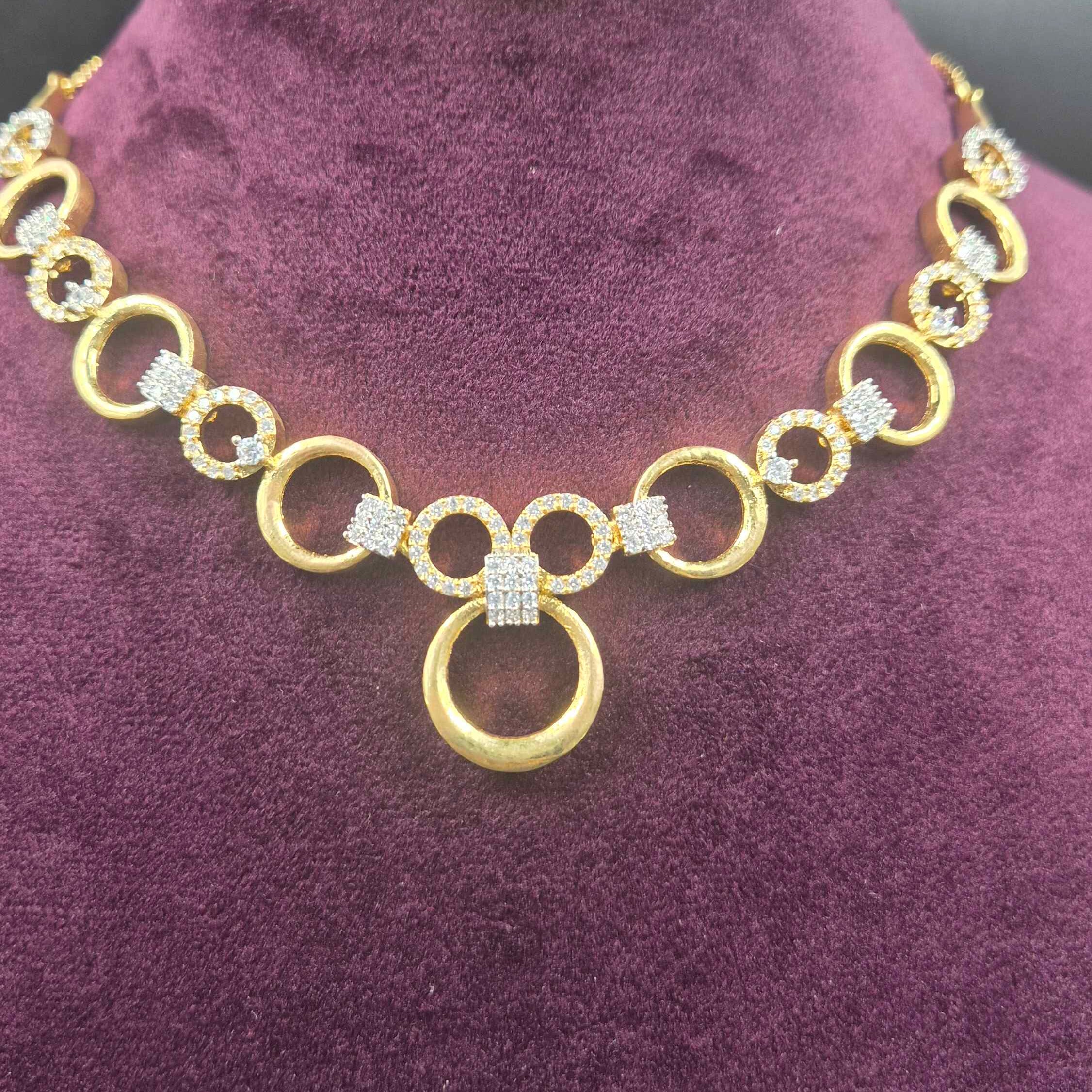 Elegant Circle Link CZ Necklace Set | Modern Gold Finish Designer Jewellery