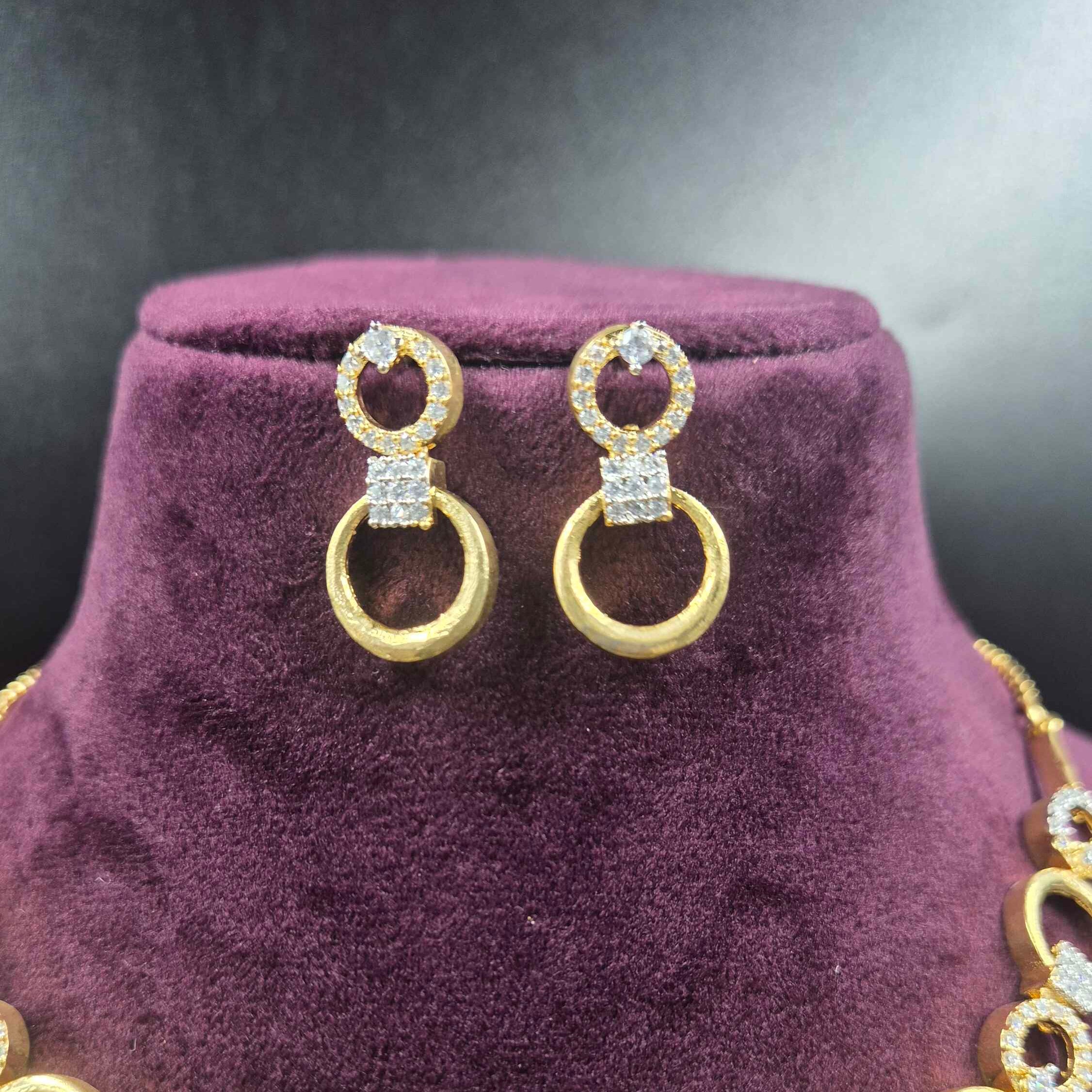 Elegant Circle Link CZ Necklace Set | Modern Gold Finish Designer Jewellery