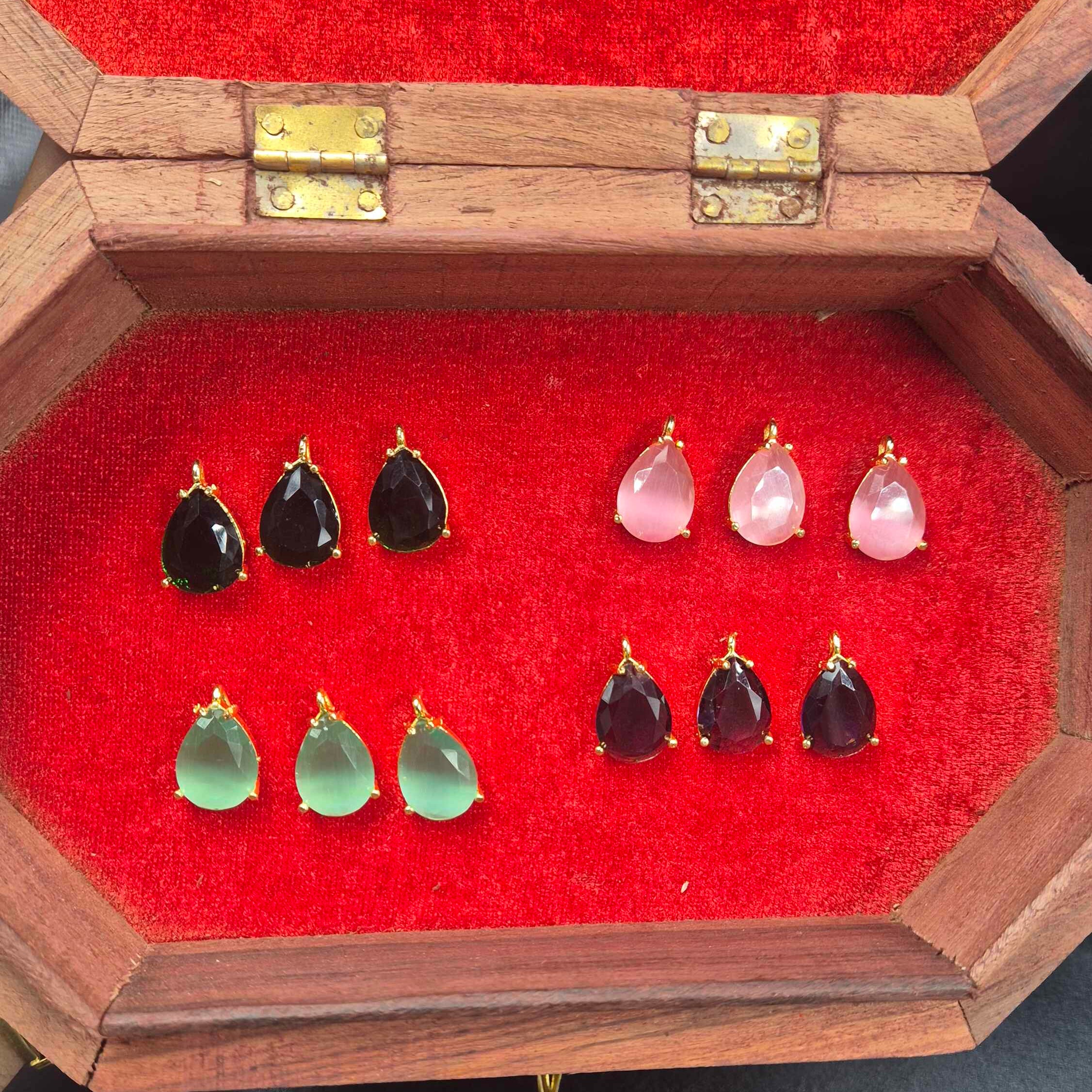 Ruby Red CZ Necklace Set  removable stone in pendant and earrings/4 colour options| Elegant Gold Finish Designer Jewellery