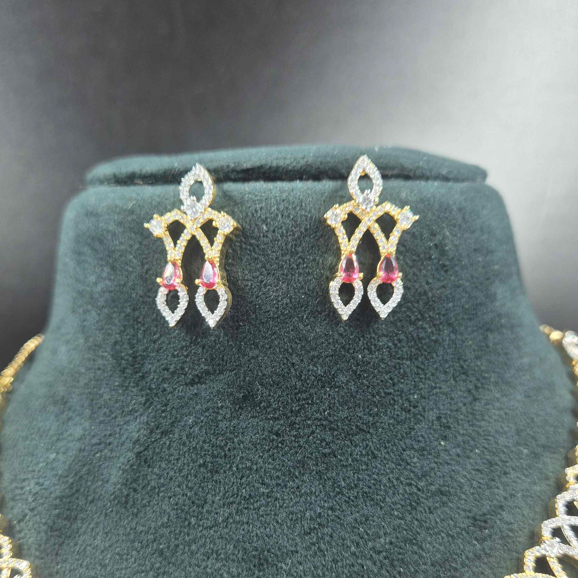 Ruby CZ Leaf Necklace Set | Elegant Gold Finish Designer Jewellery