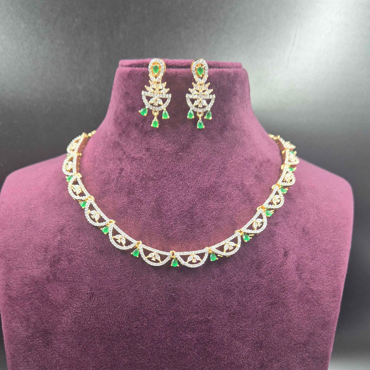 Elegant Green Emerald CZ Necklace Set with Drop Earrings | Jeys Jewels