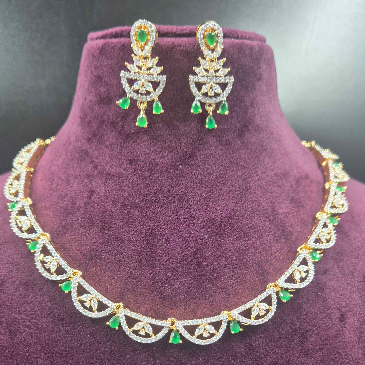 Elegant Green Emerald CZ Necklace Set with Drop Earrings | Jeys Jewels