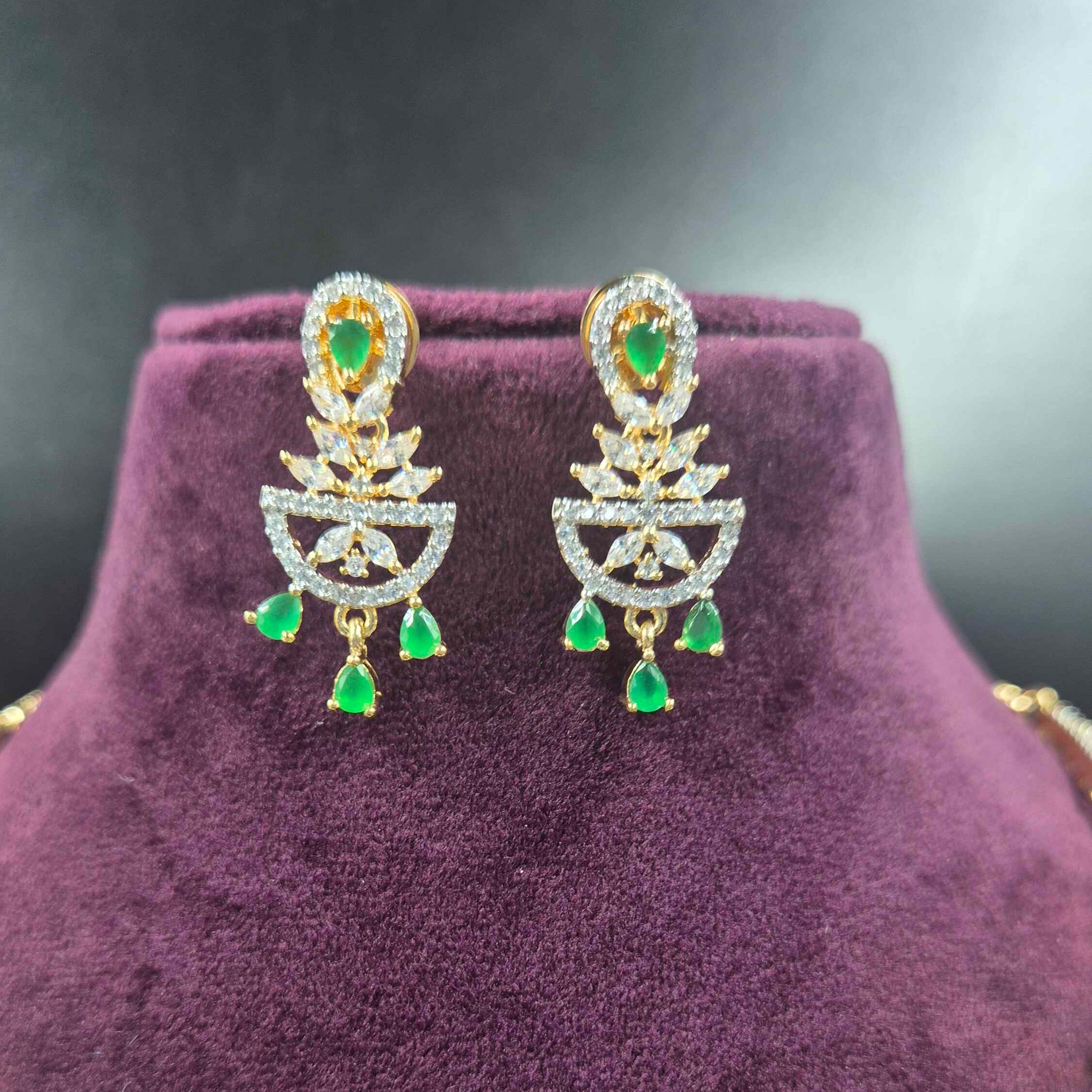 Elegant Green Emerald CZ Necklace Set with Drop Earrings | Jeys Jewels