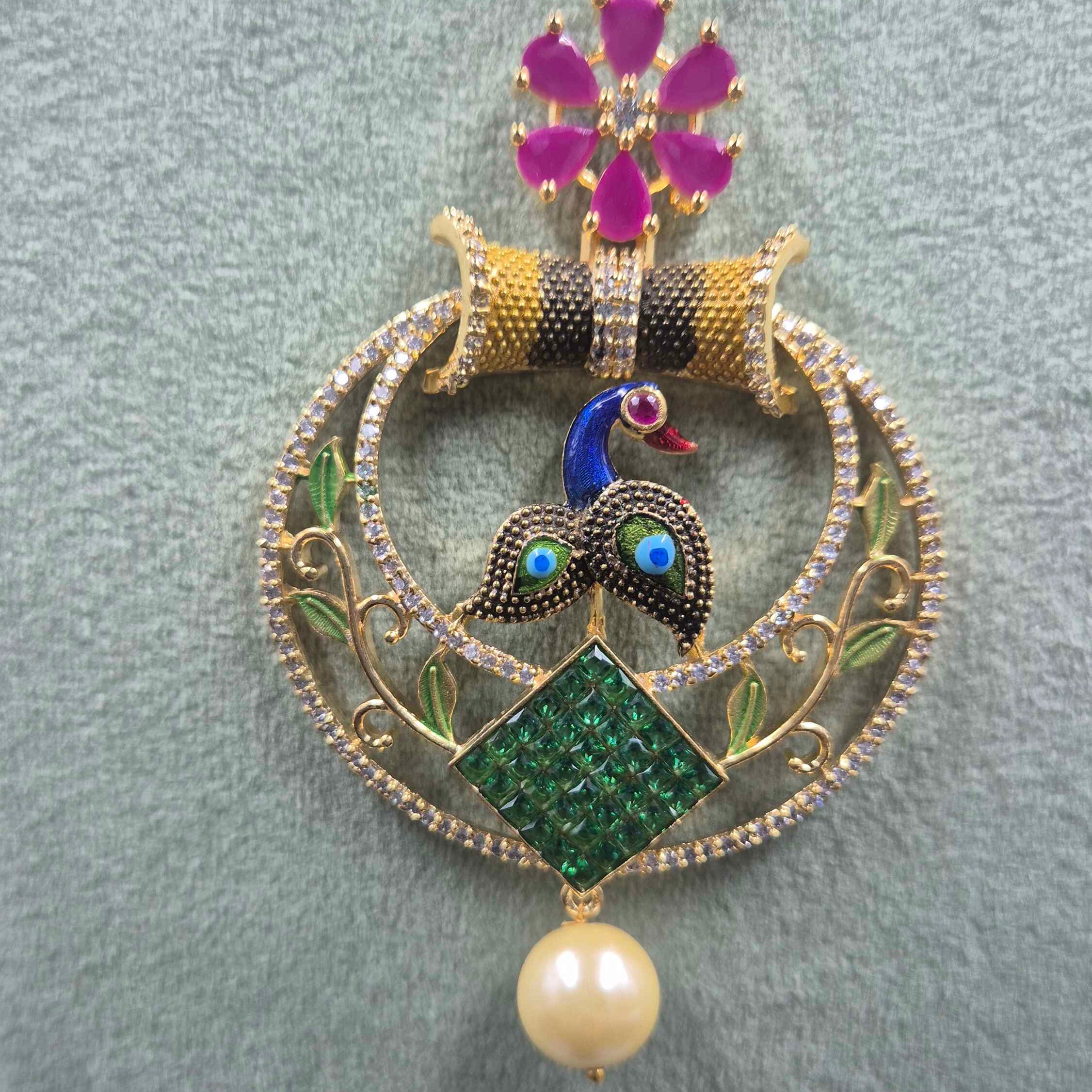 Elegant Green Beaded Necklace Set with Designer Pendant & Earrings | Jeys Jewels