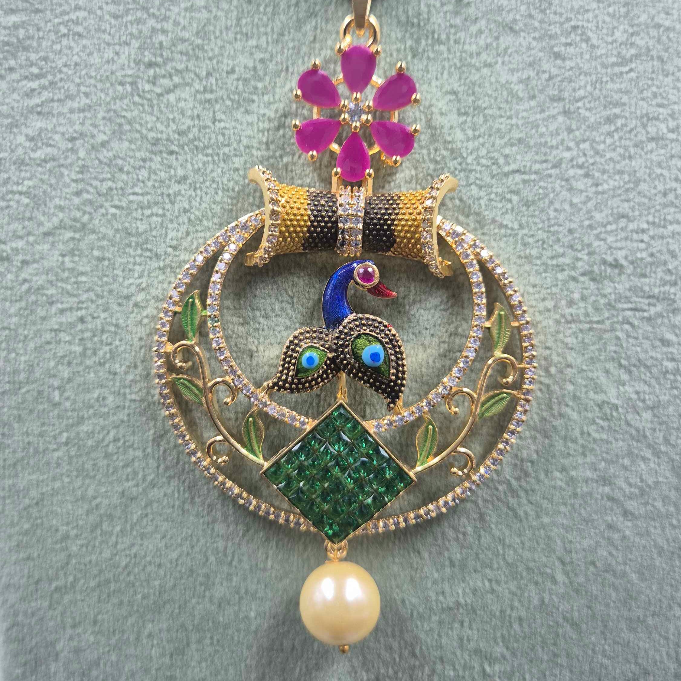Elegant Green Beaded Necklace Set with Designer Pendant & Earrings | Jeys Jewels