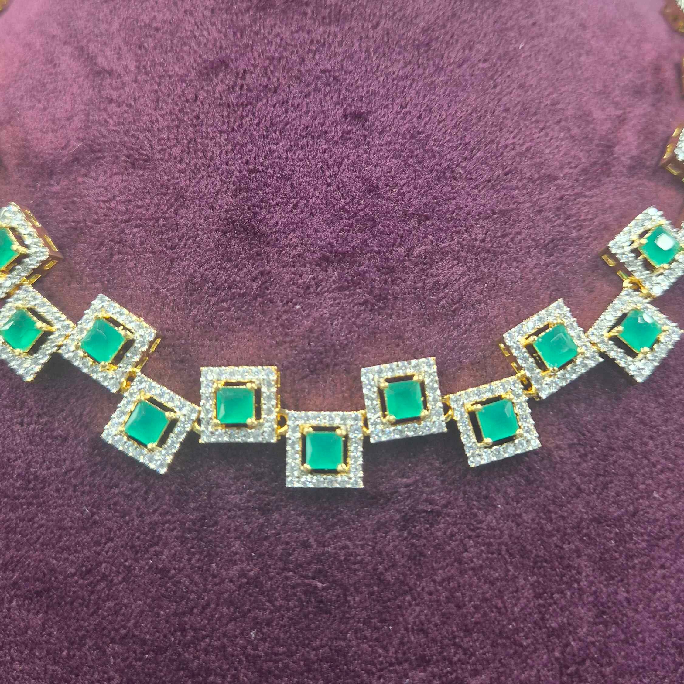 Elegant Emerald Green Square CZ Necklace Set with Matching Earrings | Jeys Jewels