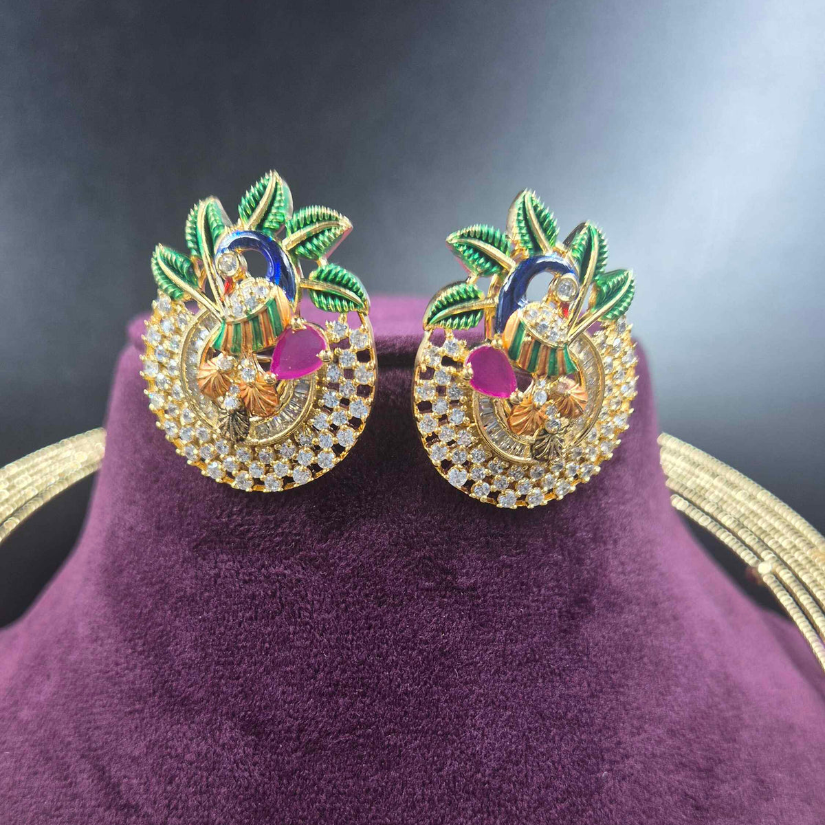 Premium Peacock Designer Necklace Set with CZ & Ruby Accents | Jeys Jewels