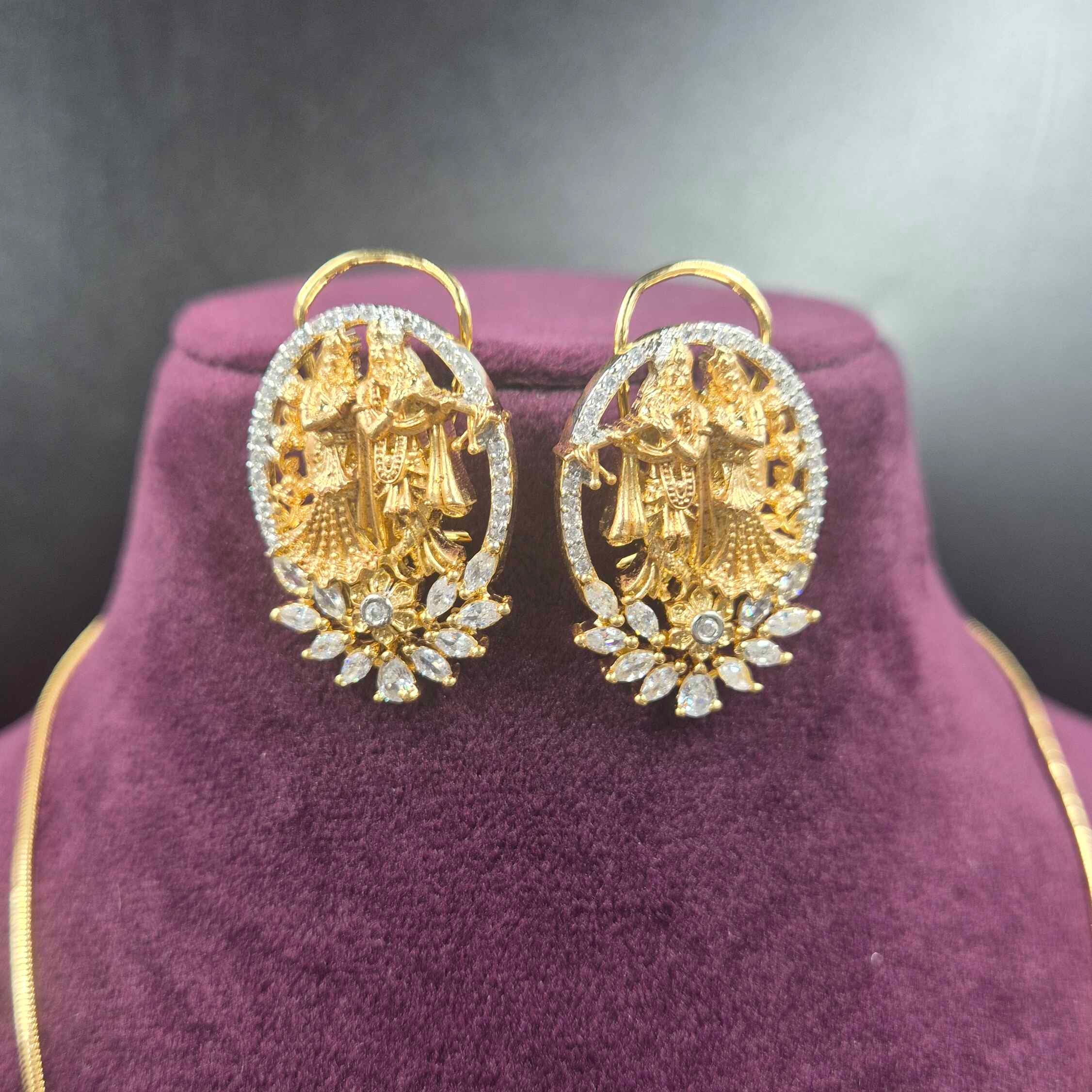 Divine Radha Krishna Pendant Necklace Set | Traditional CZ Gold Jewellery