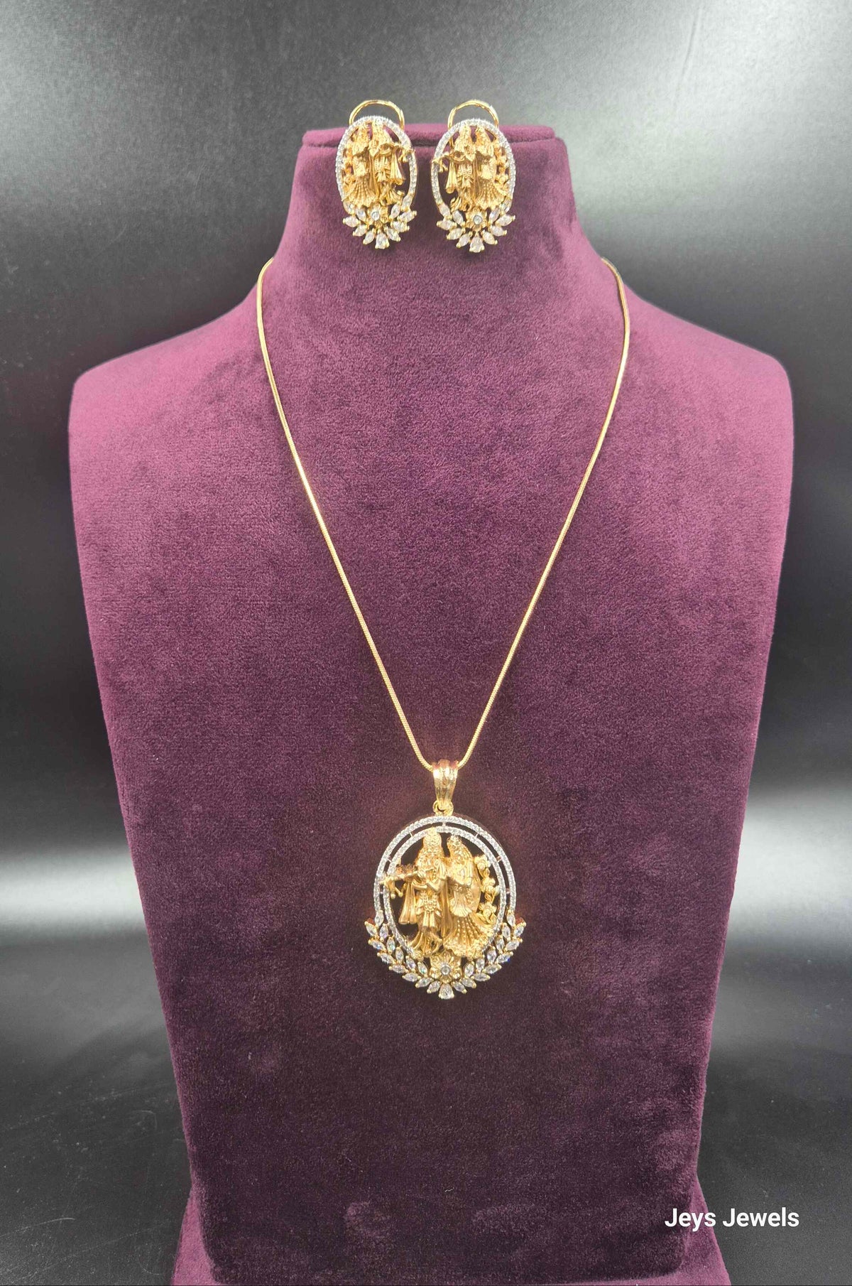 Divine Radha Krishna Pendant Necklace Set | Traditional CZ Gold Jewellery