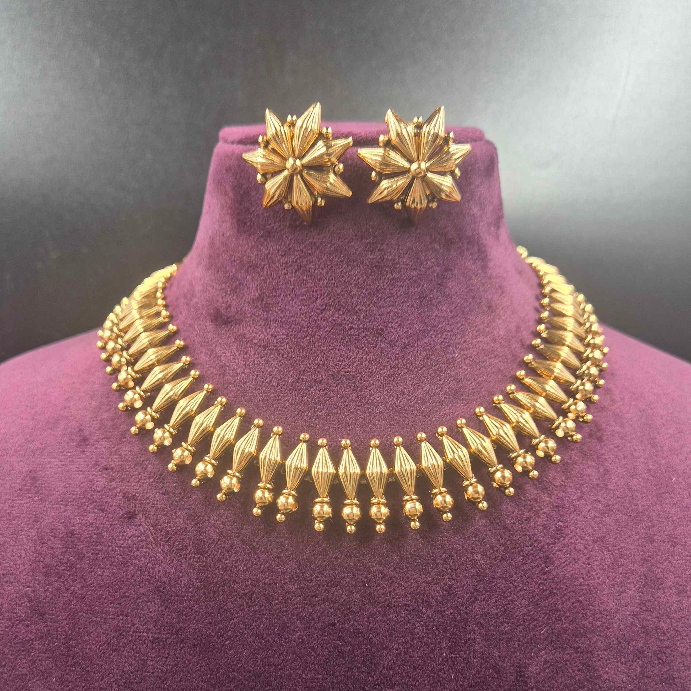 Traditional Gold Choker Necklace Set | Elegant Temple Jewellery