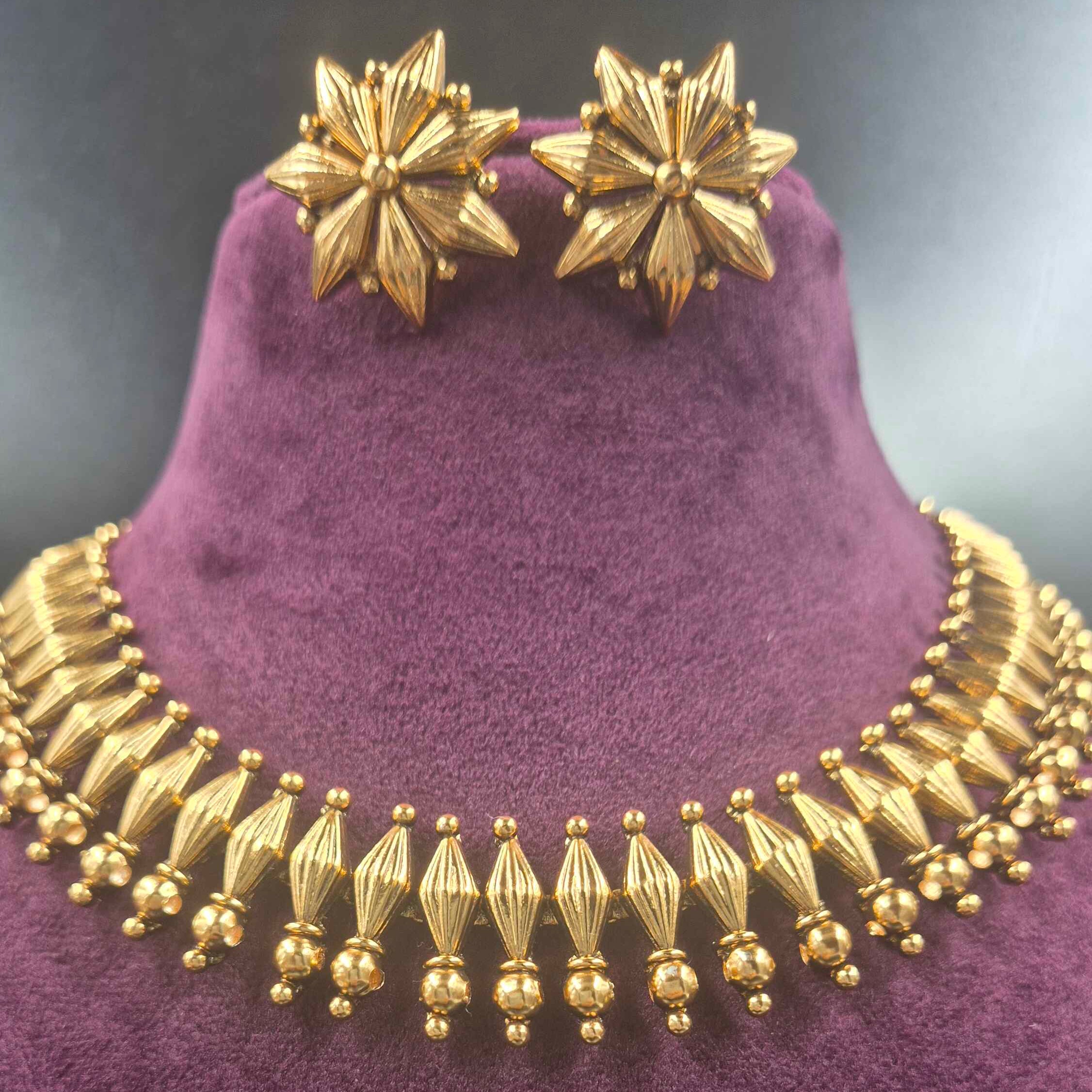 Traditional Gold Choker Necklace Set | Elegant Temple Jewellery