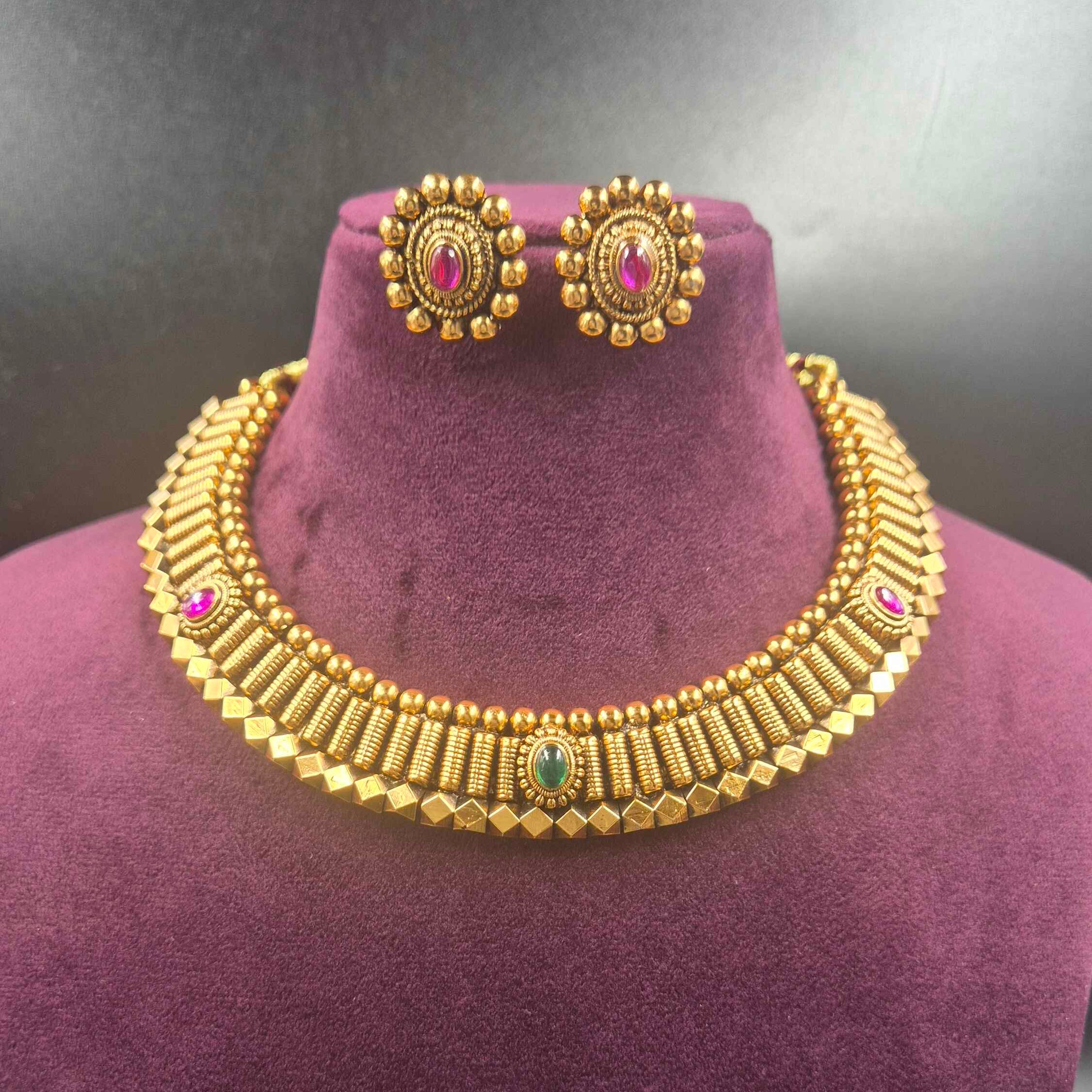 Match Stick Model Gold Choker Necklace | Traditional South Indian Jewellery