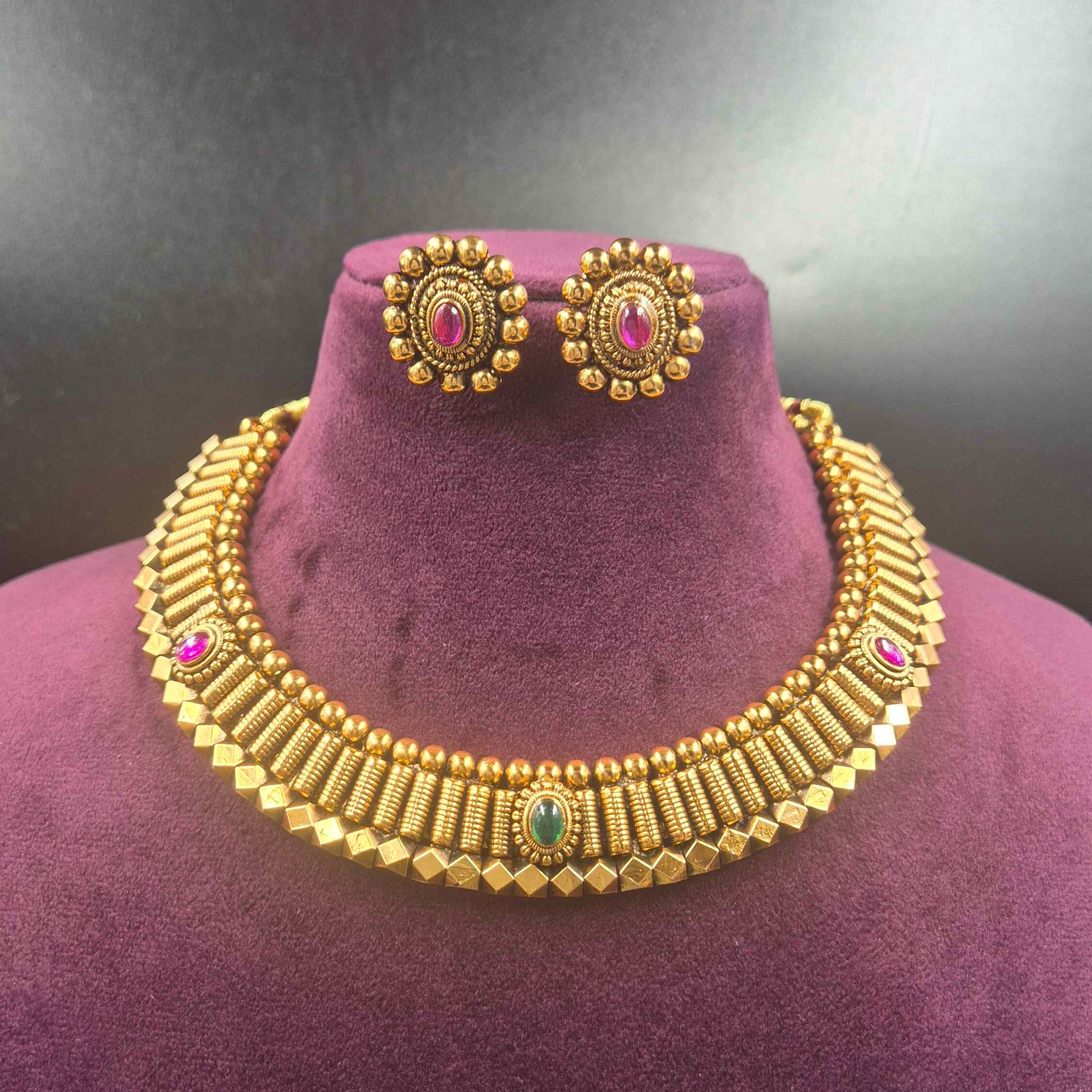 Match Stick Model Gold Choker Necklace | Traditional South Indian Jewellery